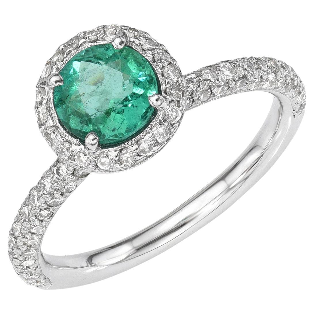 Emerald Ring 0.77 Carat Round Engagement Ring For Sale