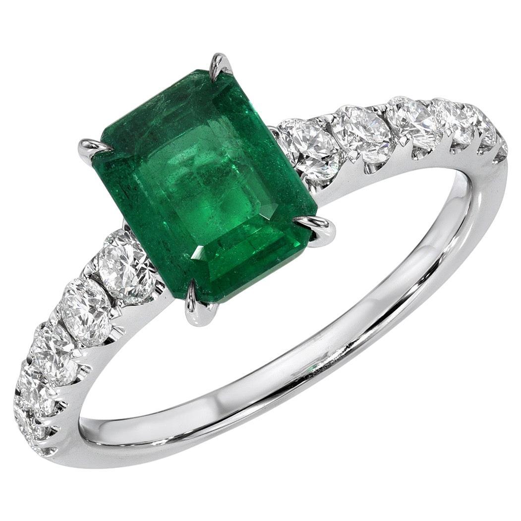 Emerald-Cut Emerald & Diamond Ring  Timeless Elegance & Symbol of commitment For Sale