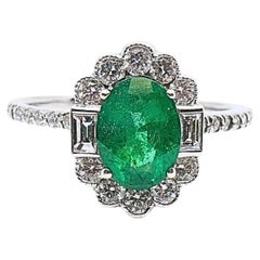 Bague en or 14k avec émeraude et diamant