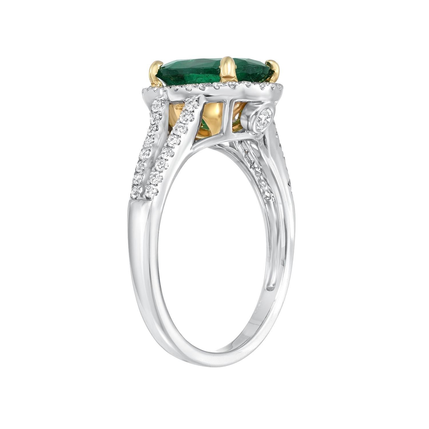 1.75 carat oval Emerald ring in 18K white and yellow gold, surrounded by round brilliant diamonds weighing a total of 0.42 carats.
Size 6.5. Re-sizing is complimentary upon request.
Returns are accepted and paid by us within 7 days of