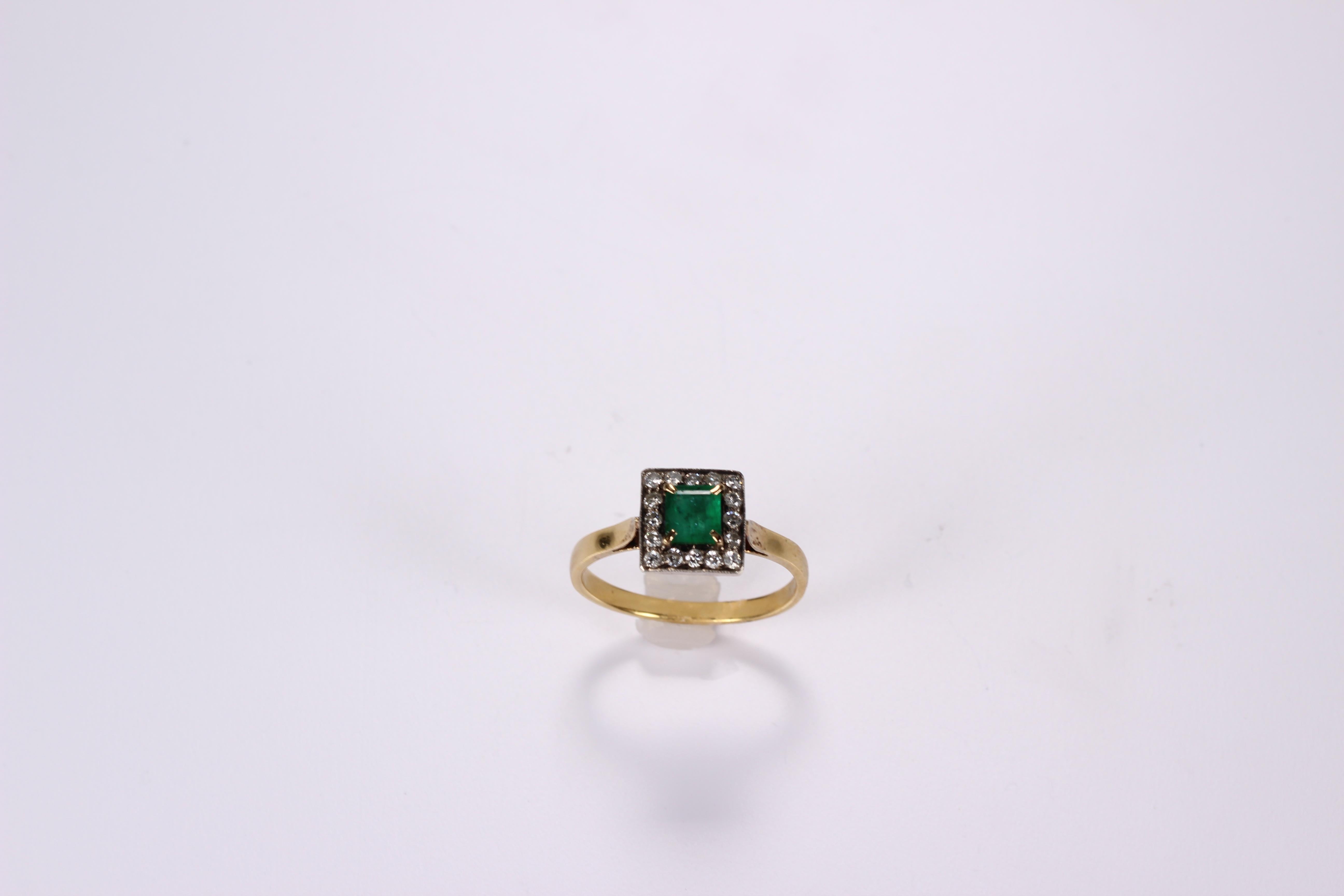 Square Cut Emerald Ring 18K Yellow Gold with Diamonds
