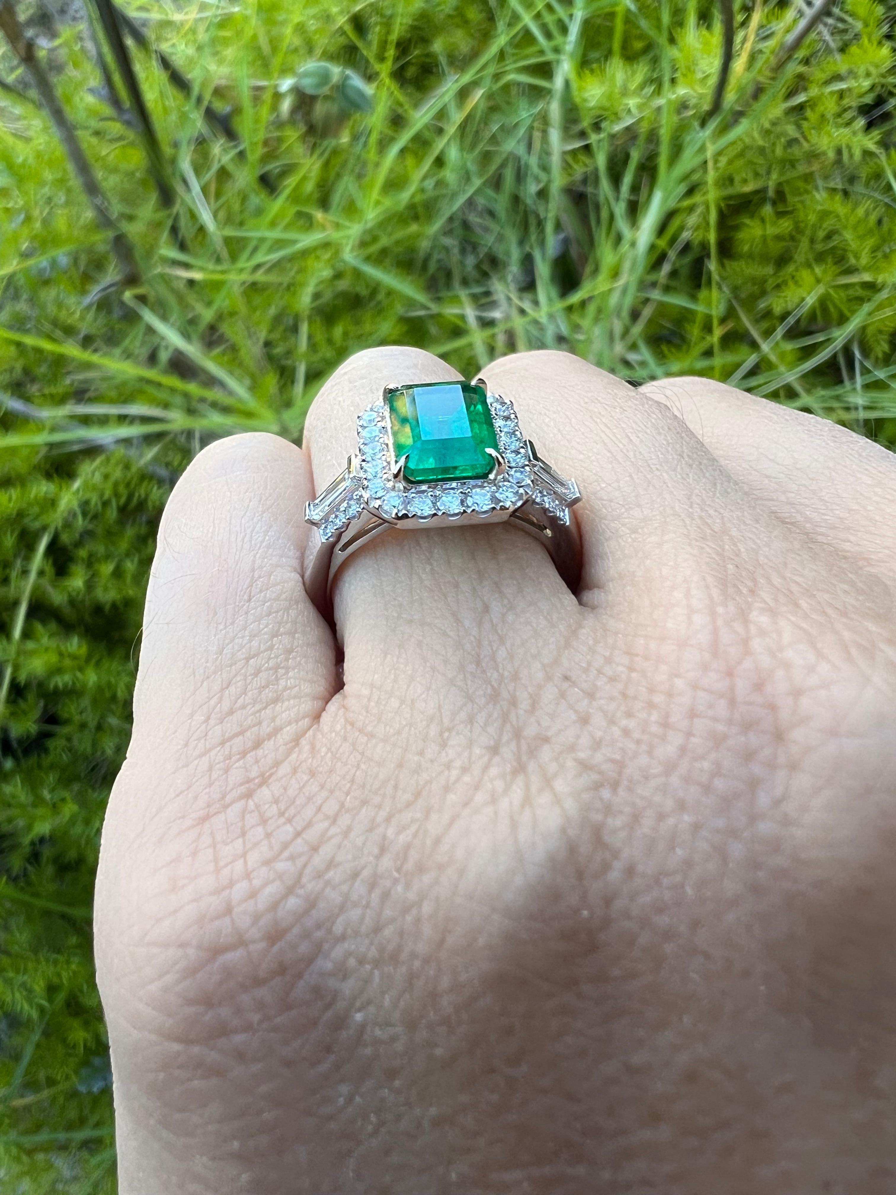 Emerald Cut Emerald-Cut Emerald and Diamond Ring White Gold - Heirloom-quality craftsmanship For Sale