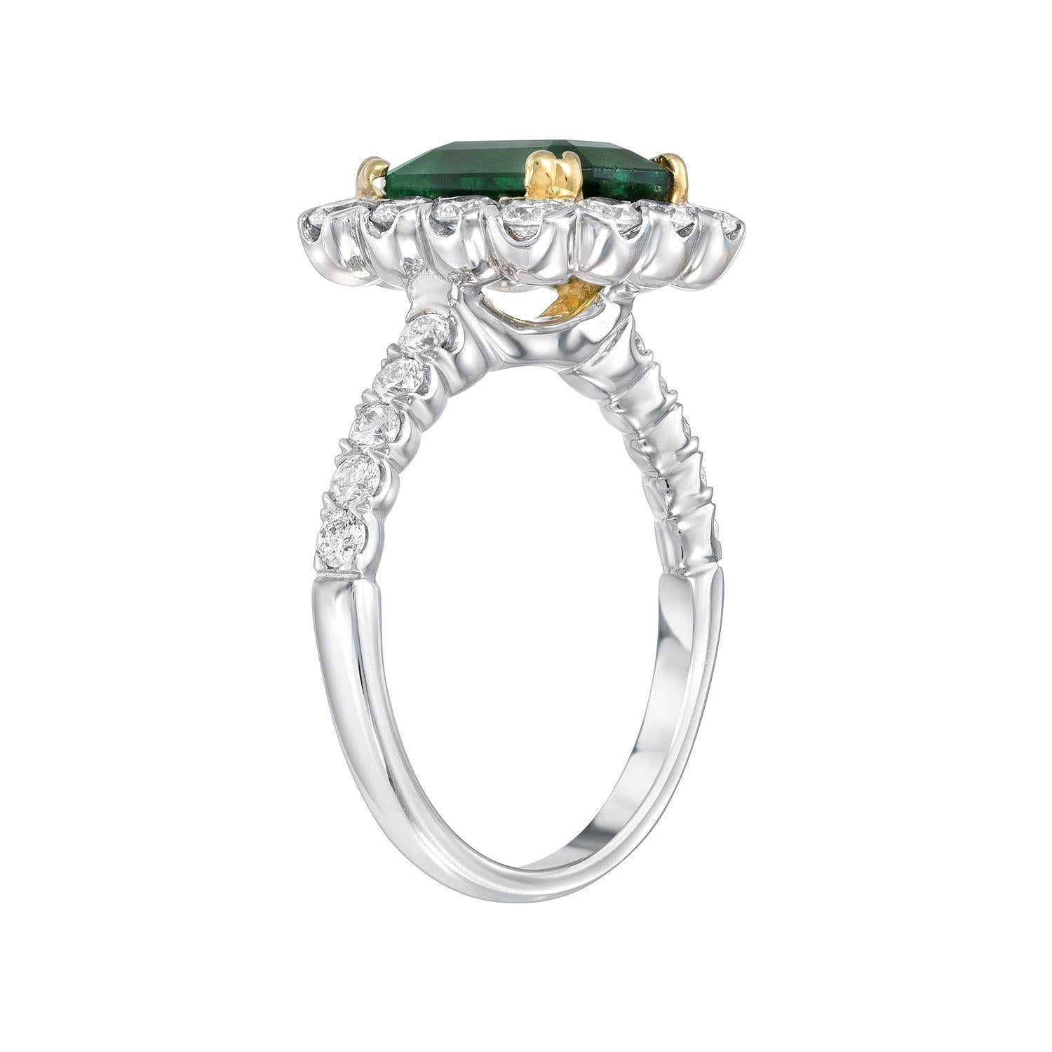 2.44 carat emerald-cut Emerald ring in 18K white and yellow gold, surrounded by round brilliant diamonds weighing a total of 1.22 carats.
Size 6.5. Re-sizing is complimentary upon request.
Returns are accepted and paid by us within 7 days of