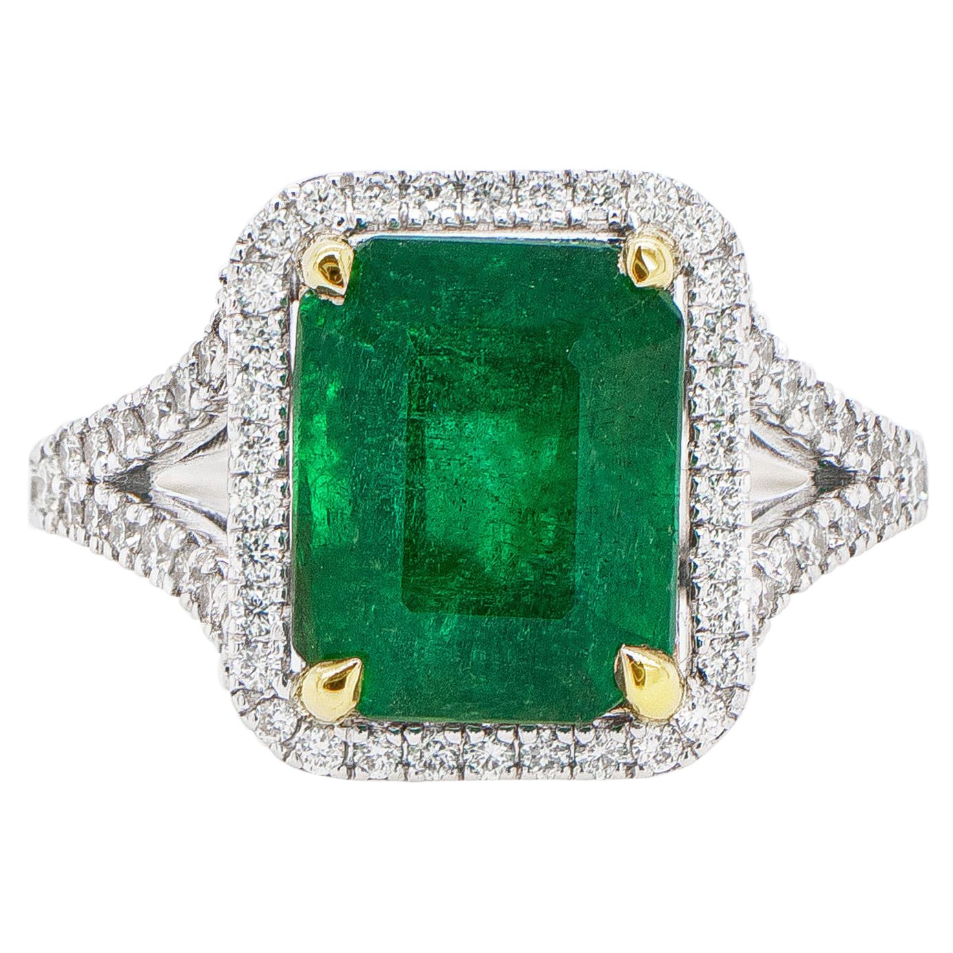 3.84 Carat Natural Emerald 18 Karat Yellow Gold Diamond Ring For Sale ...