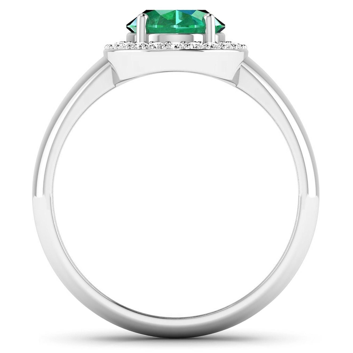 Emerald Ring Diamond Halo 1.87 Carats 14K White Gold In Excellent Condition For Sale In Laguna Niguel, CA