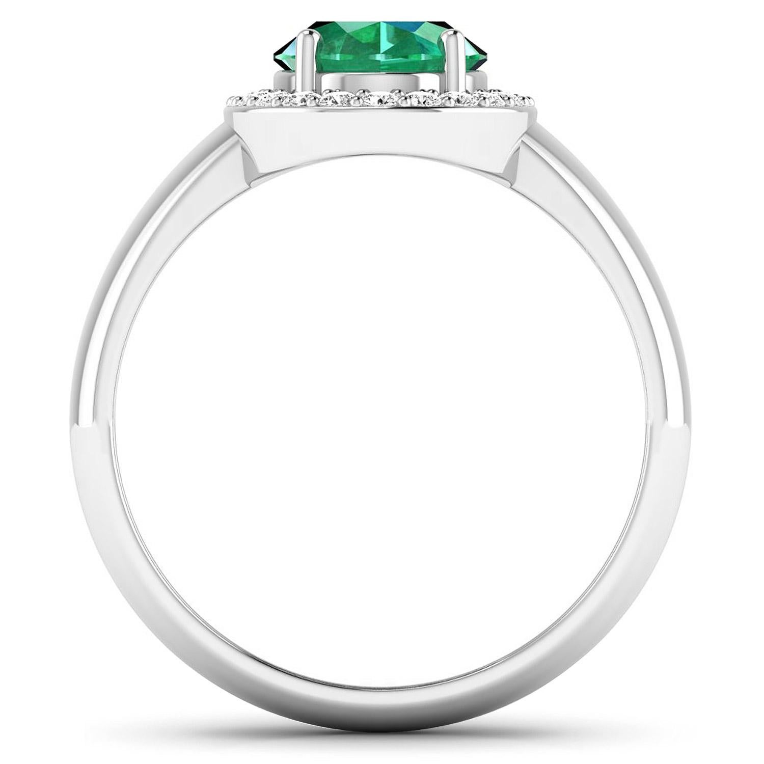 Emerald Ring Diamond Halo 1.87 Carats 14K White Gold In Excellent Condition For Sale In Aliso Viejo, CA
