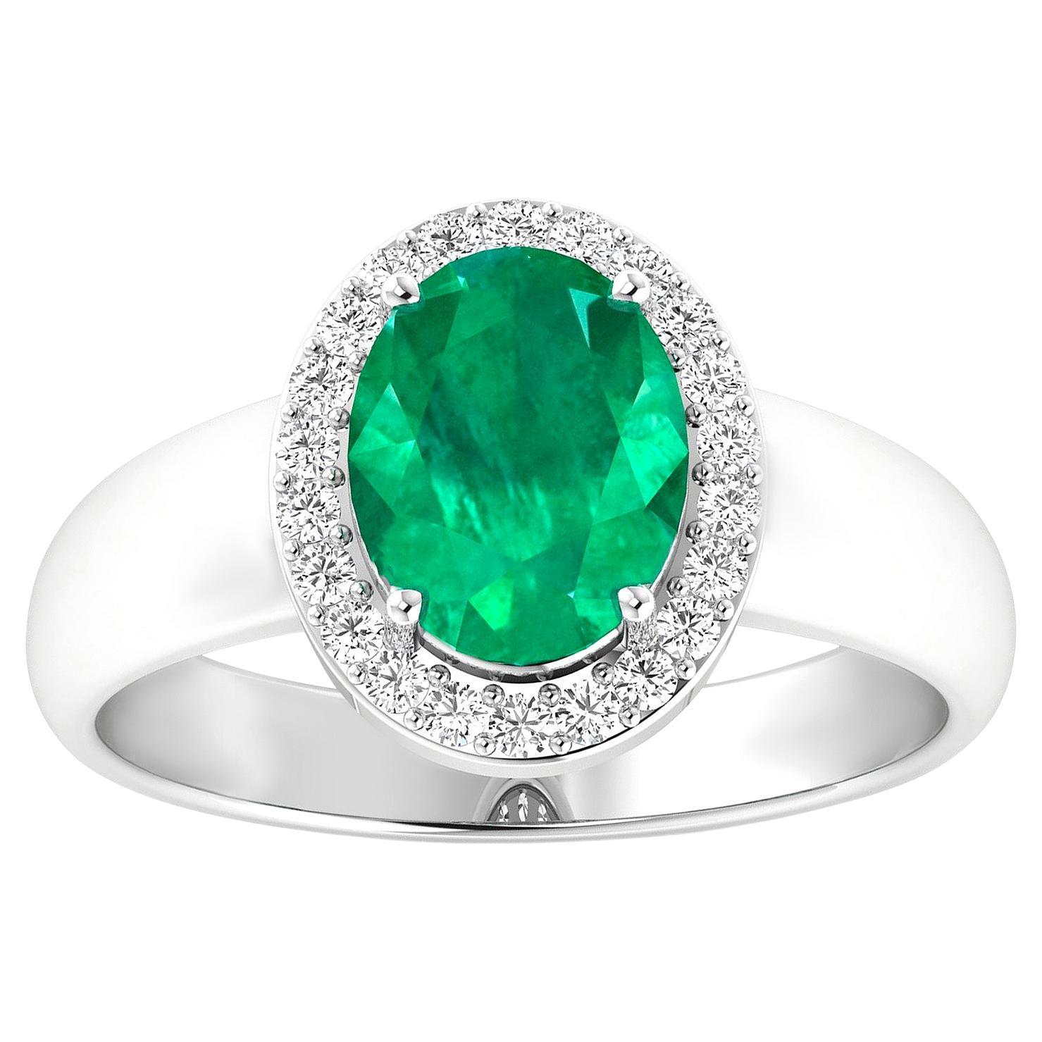 Emerald Ring Diamond Halo 1.87 Carats 14K White Gold For Sale