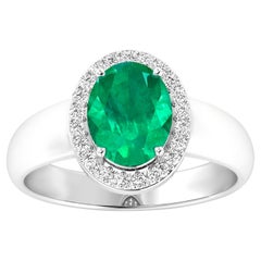 Emerald Ring Diamond Halo 1.87 Carats 14K White Gold