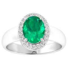 Emerald Ring Diamond Halo 1.87 Carats 14K White Gold