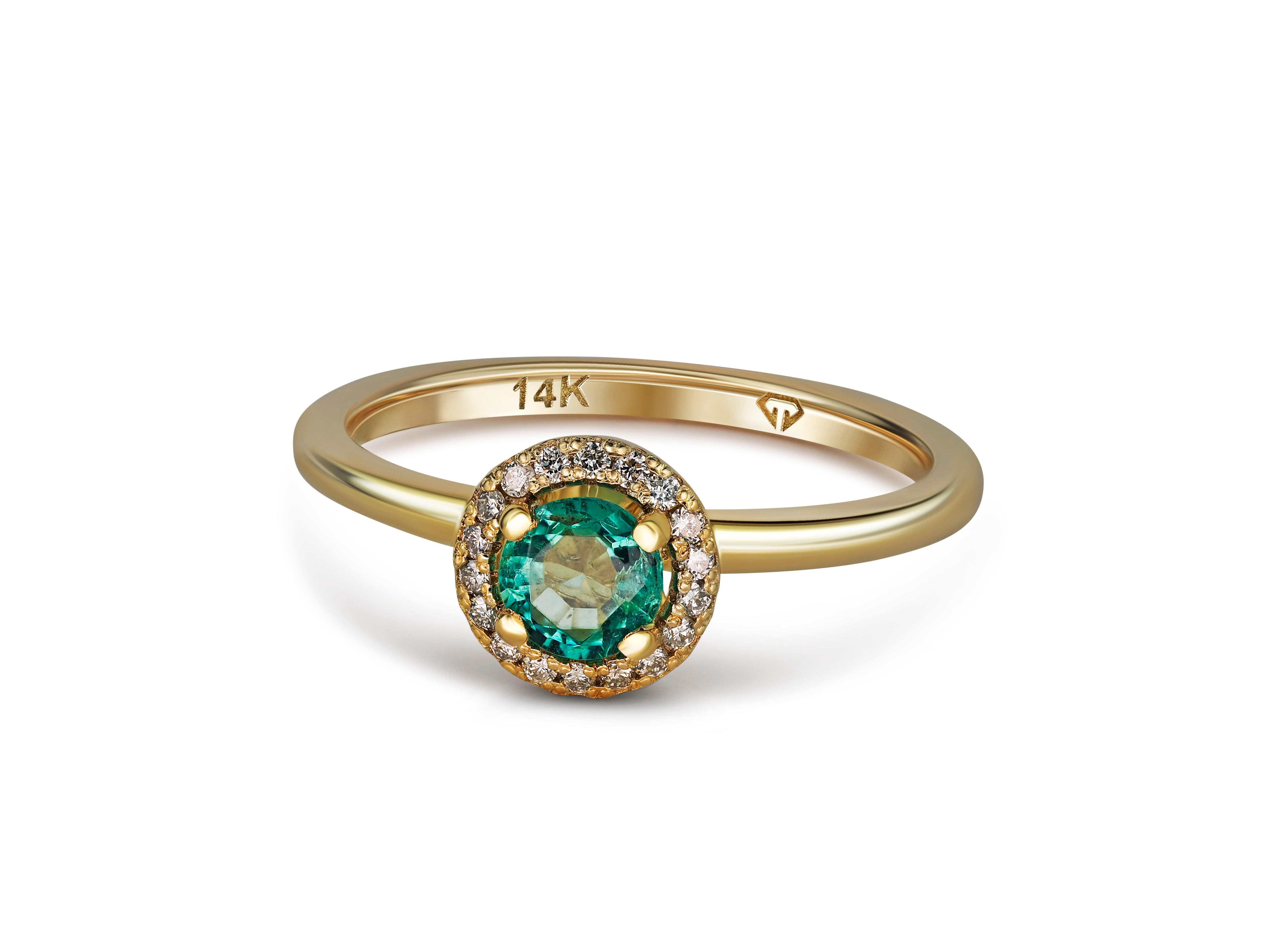 Modern Emerald Ring, Emerald Engagement Ring, Emerald 14k Gold Ring For Sale