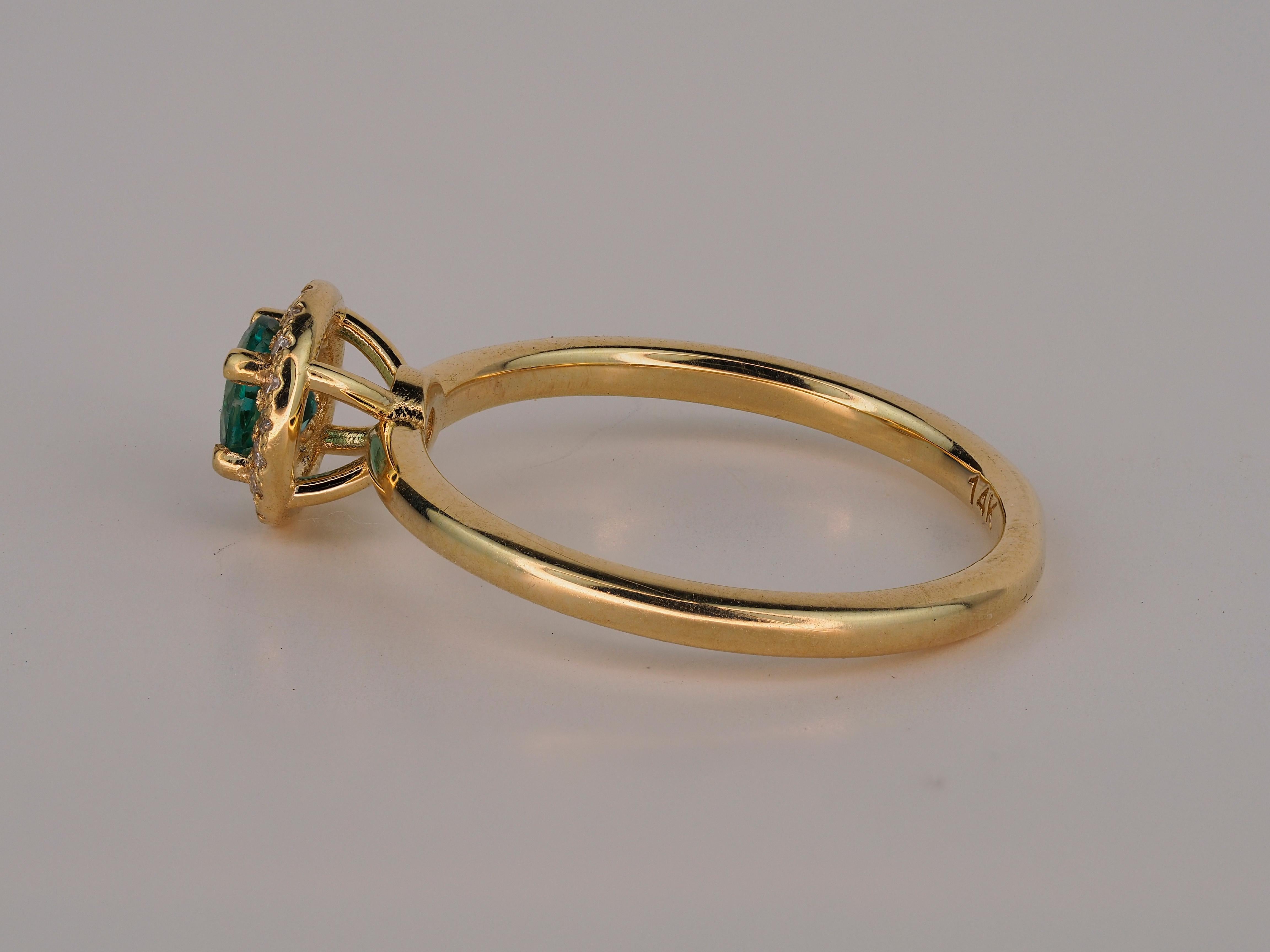 Women's or Men's Emerald Ring, Emerald Engagement Ring, Emerald 14k Gold Ring For Sale