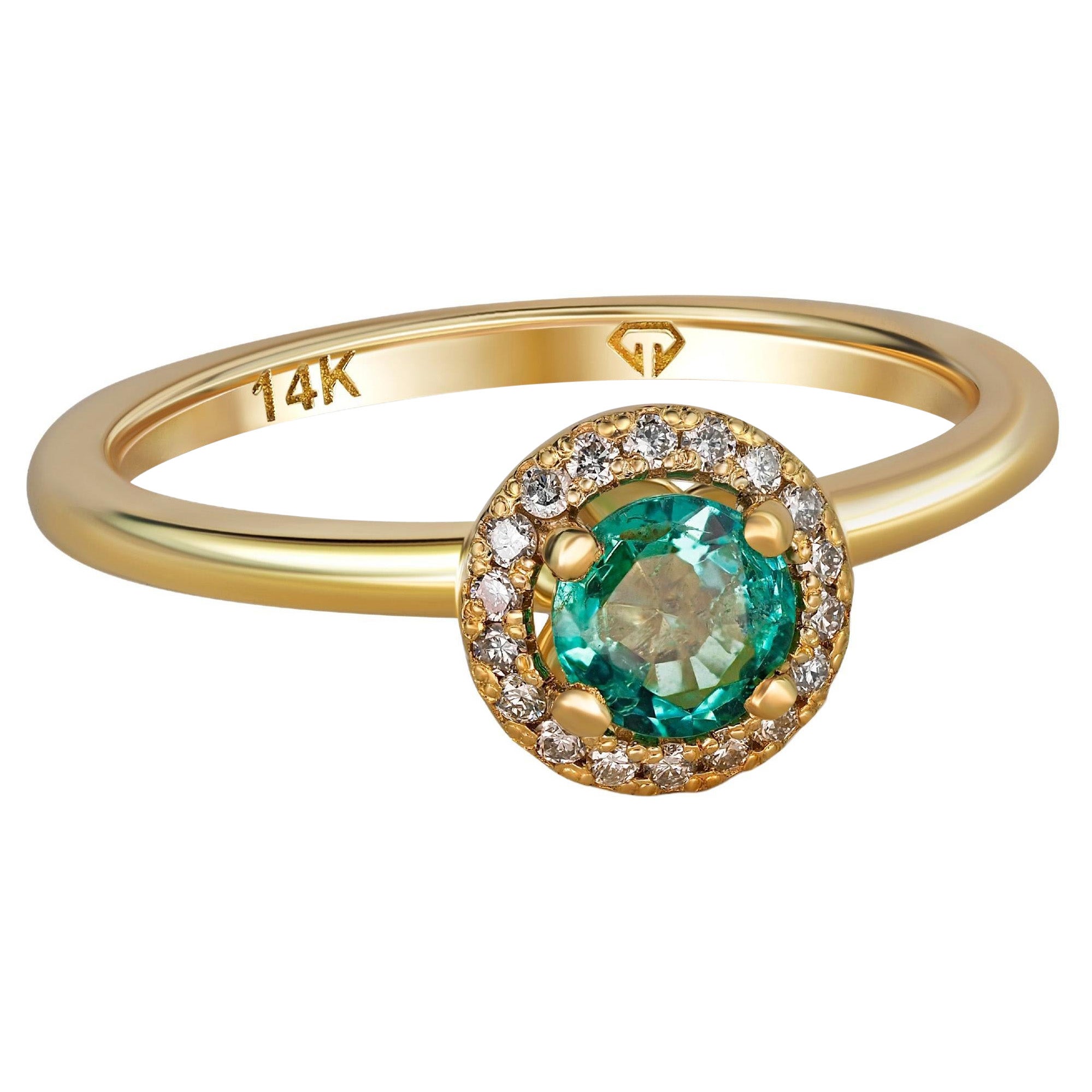 Emerald Ring, Emerald Engagement Ring, Emerald 14k Gold Ring For Sale
