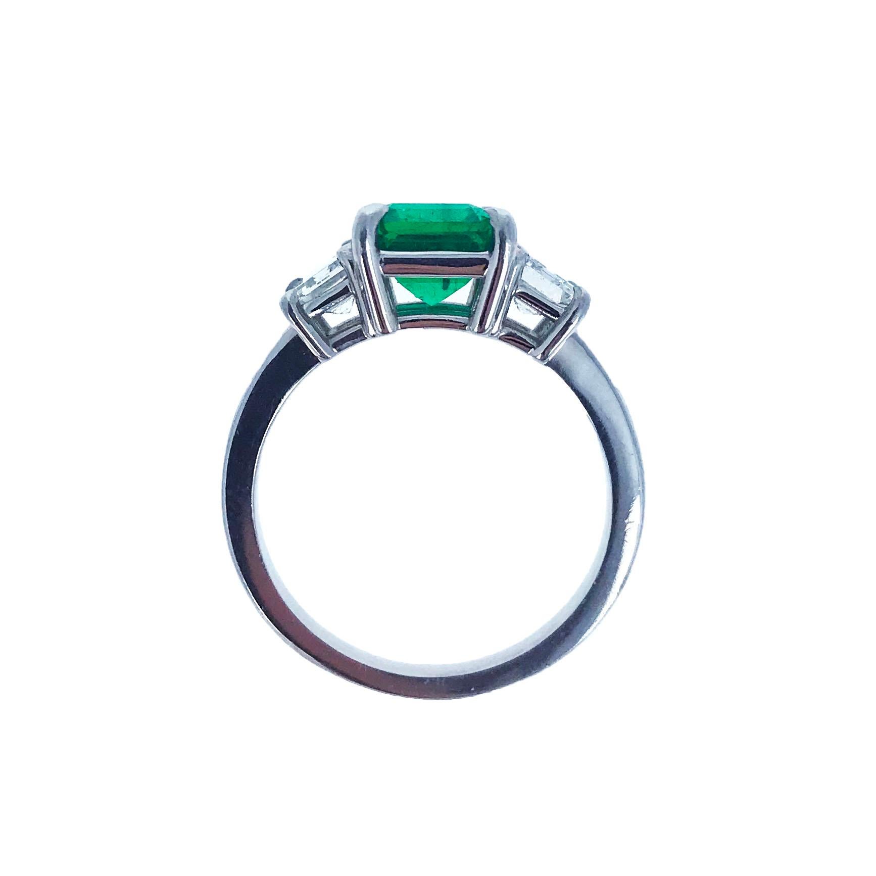 Contemporary 1.85 Carat Emerald Diamond and Platinum Ring For Sale