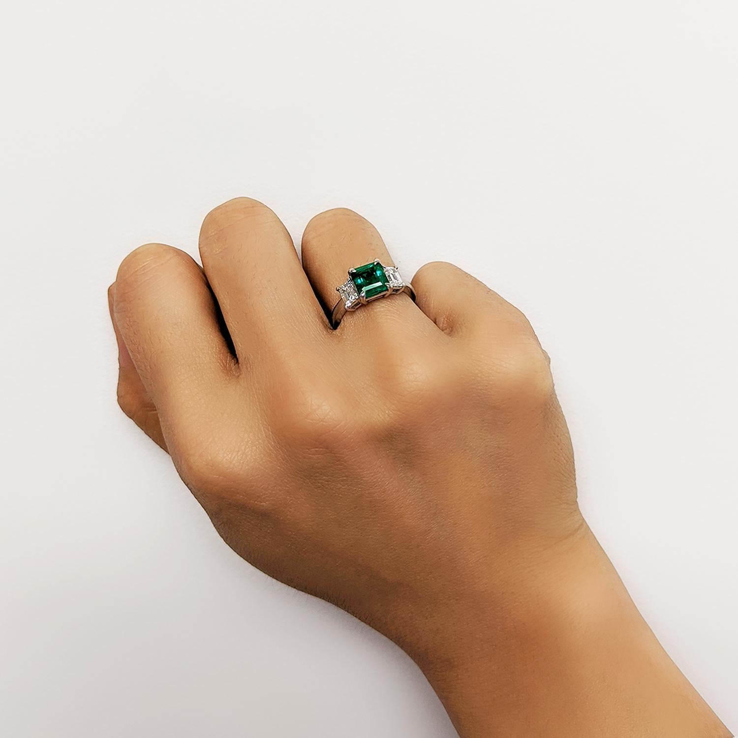 Square Cut 1.85 Carat Emerald Diamond and Platinum Ring For Sale