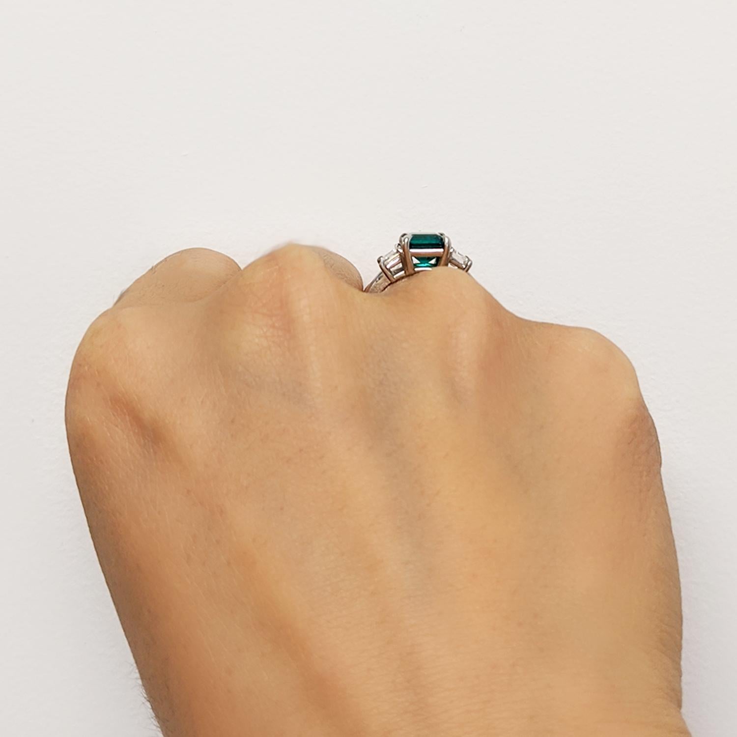 1.85 Carat Emerald Diamond and Platinum Ring For Sale 2