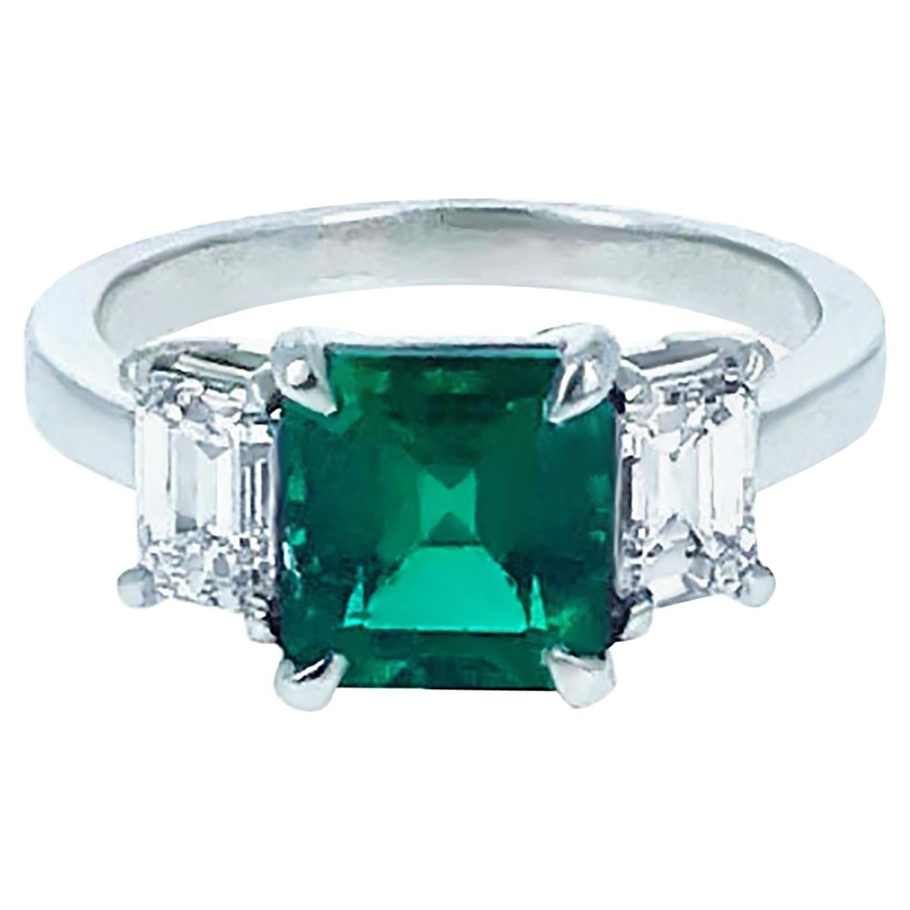 1.85 Carat Emerald Diamond and Platinum Ring For Sale