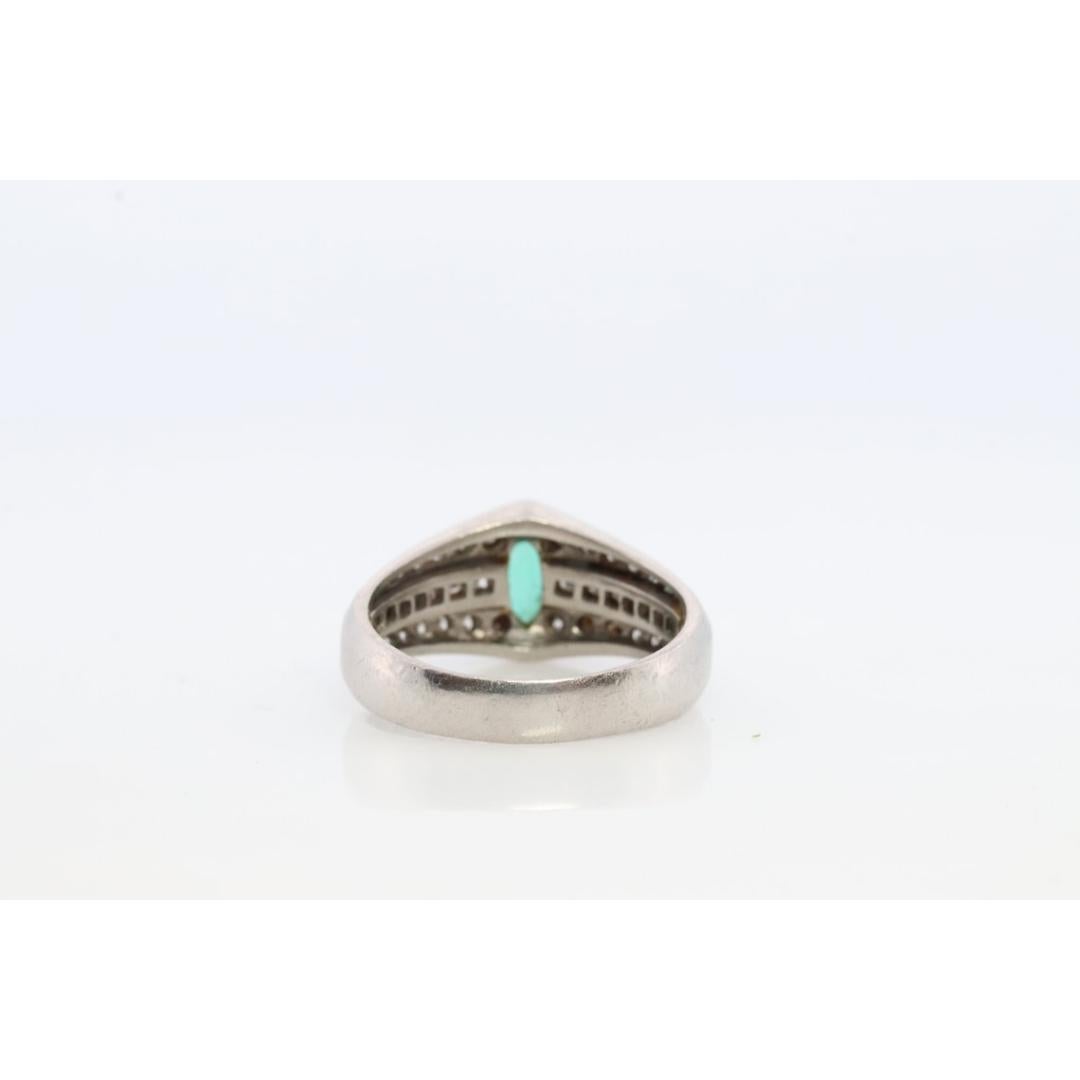 Emerald Ring. Genuine Emerald and Diamond Platinum Ring. PT900 Plat Marquise In Good Condition For Sale In Port Charlotte, FL