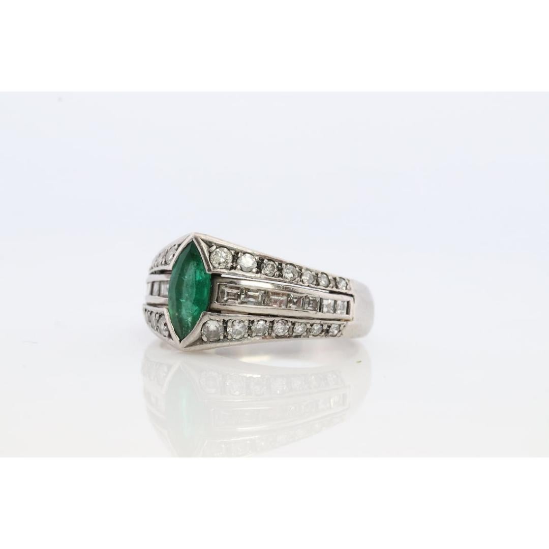 Emerald Ring. Genuine Emerald and Diamond Platinum Ring. PT900 Plat Marquise For Sale 1