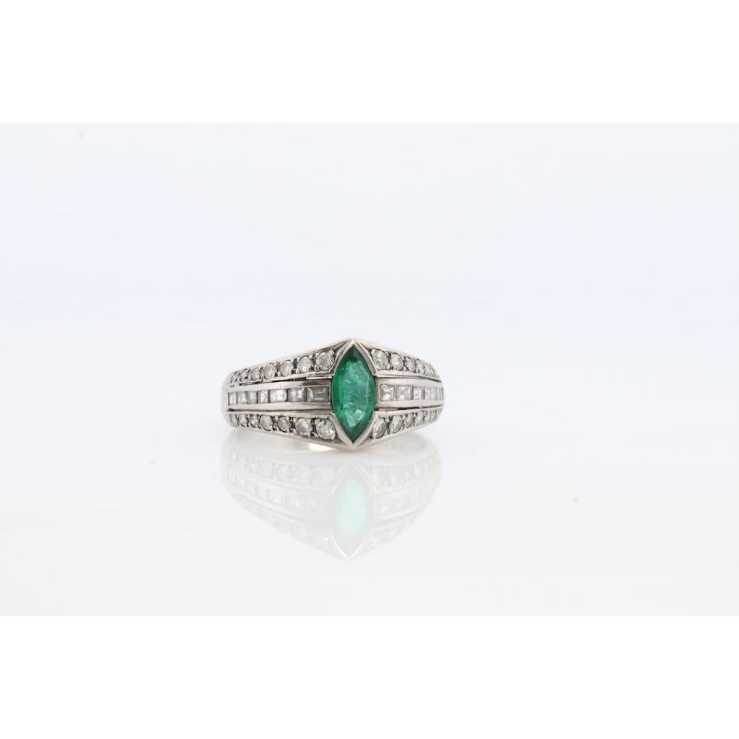 Emerald Ring. Genuine Emerald and Diamond Platinum Ring. PT900 Plat Marquise For Sale 3