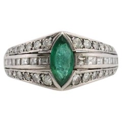Emerald Ring. Genuine Emerald and Diamond Platinum Ring. PT900 Plat Marquise
