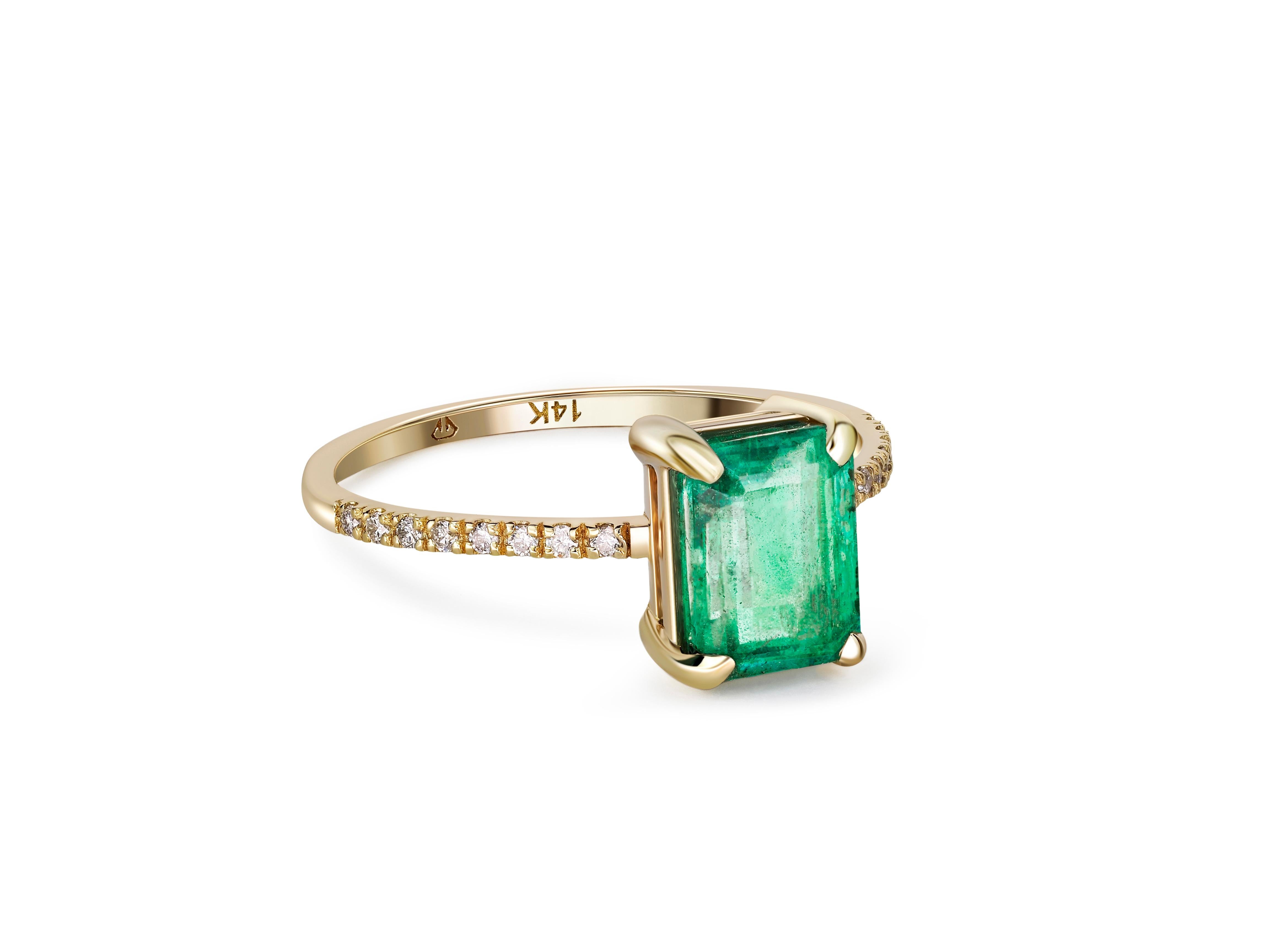 Emerald ring in 14 k gold. 
Emerald gold ring. Real emerald ring. Emerald ring for women. Dainty emerald ring. Emerald cut ring. 

Metal: 14k gold
Weight: 1.97 g. depends from size.

Set with emerald, color - light green 
Emerald cut, aprox 0.7
