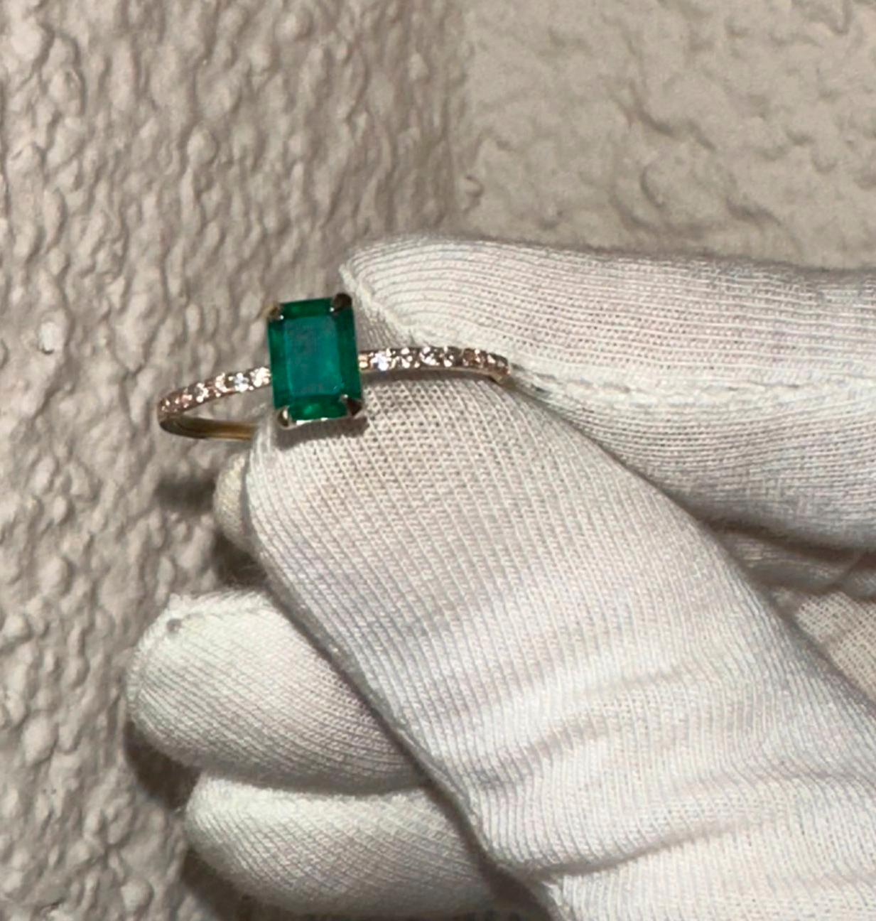 For Sale:  Emerald ring in 14 karat gold. Octagon emerald ring. May birthstone emerald ring 10