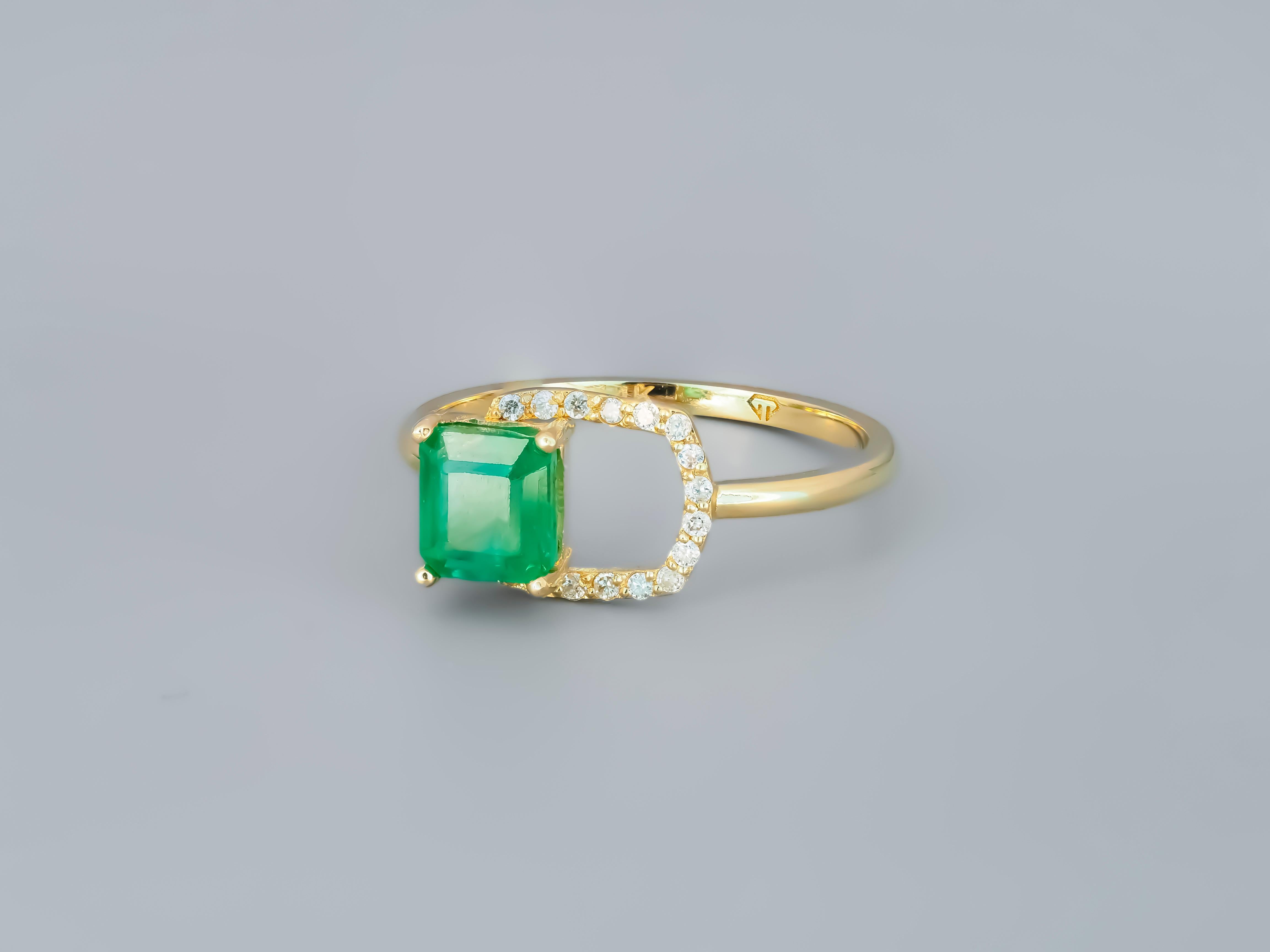 For Sale:  Emerald Ring in 14 Karat Gold, Octagon Emerald Ring, May Birthstone Emerald Ring 2
