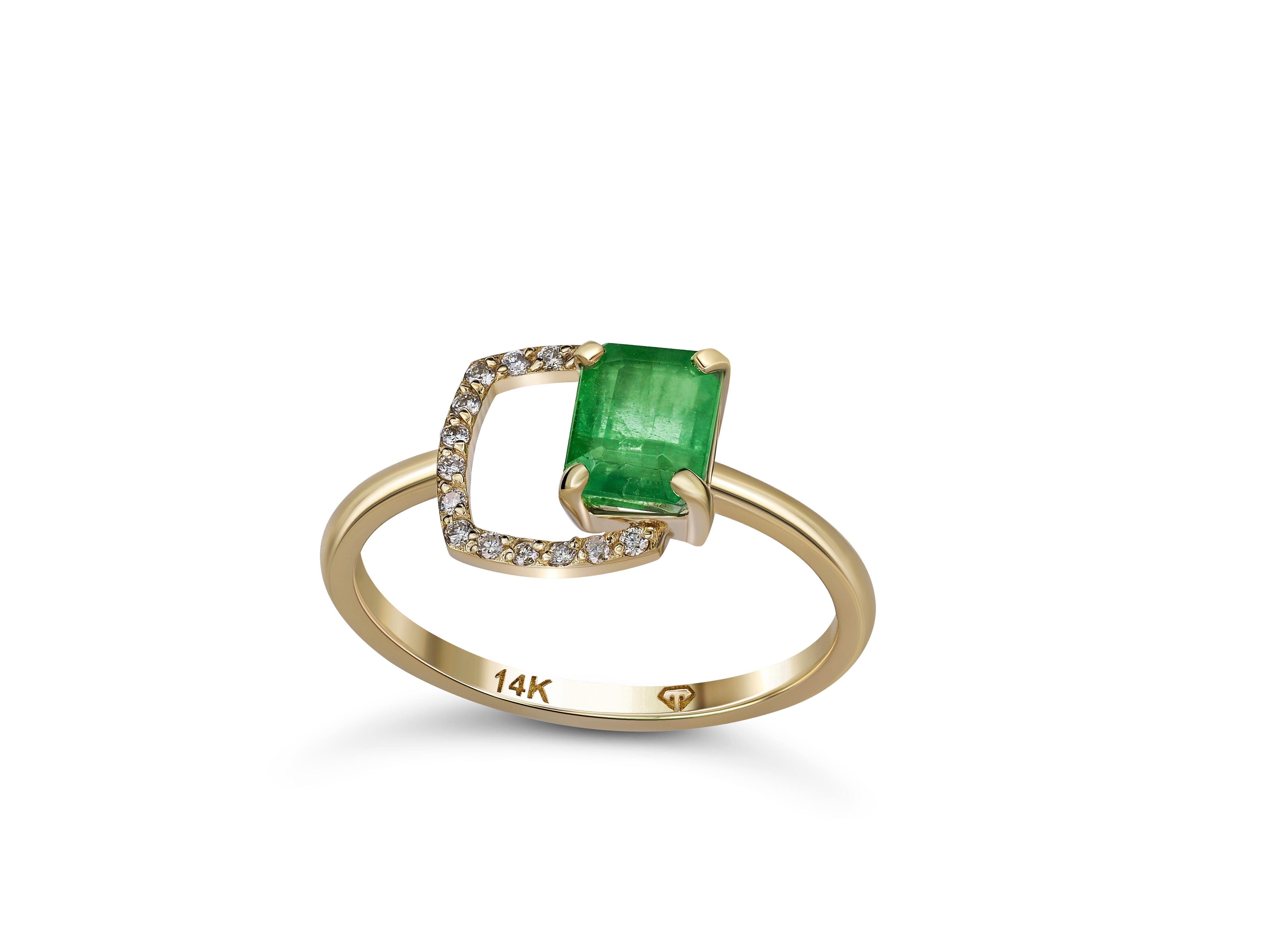 For Sale:  Emerald Ring in 14 Karat Gold, Octagon Emerald Ring, May Birthstone Emerald Ring 7