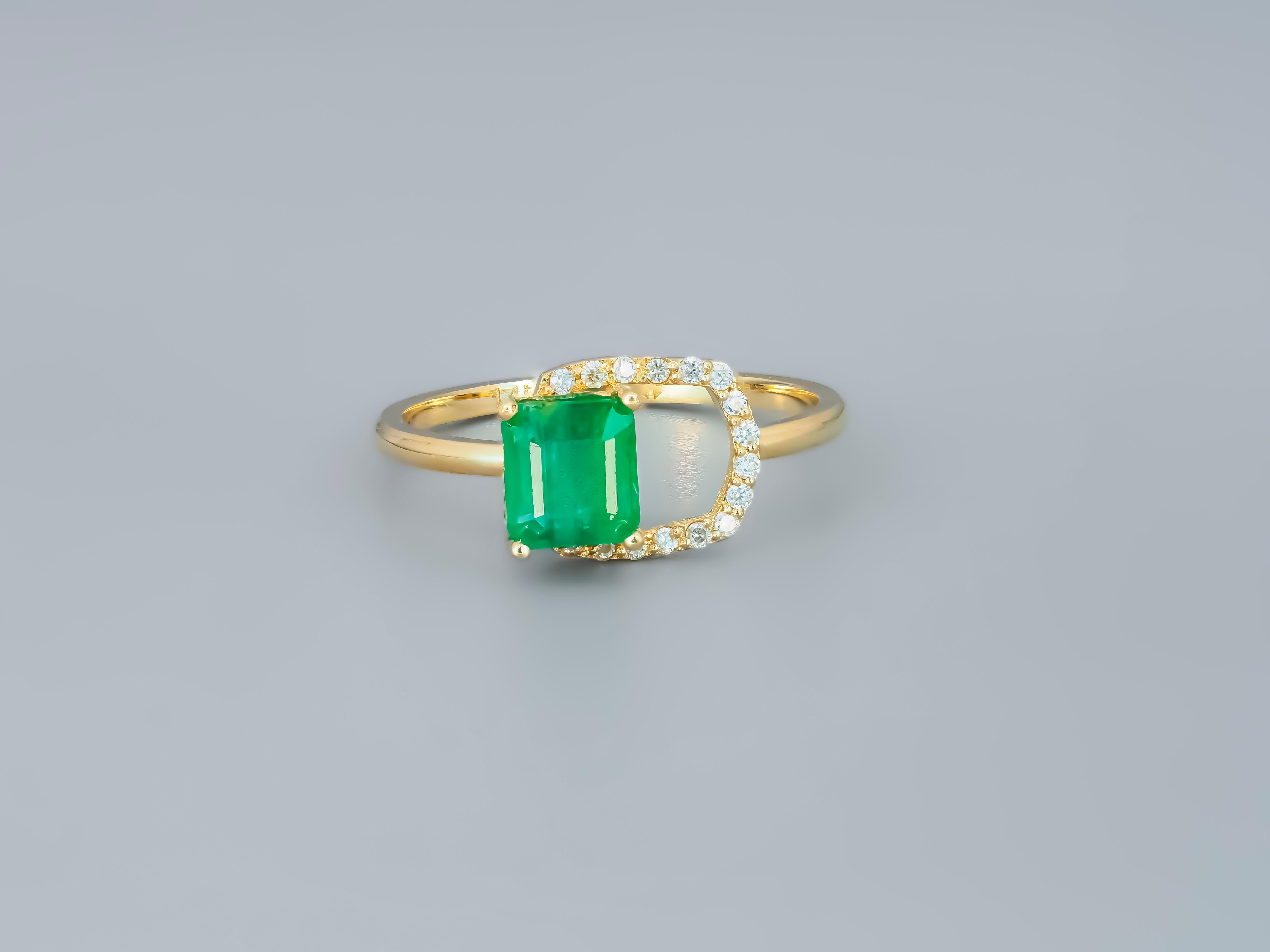 For Sale:  Emerald Ring in 14 Karat Gold, Octagon Emerald Ring, May Birthstone Emerald Ring 3