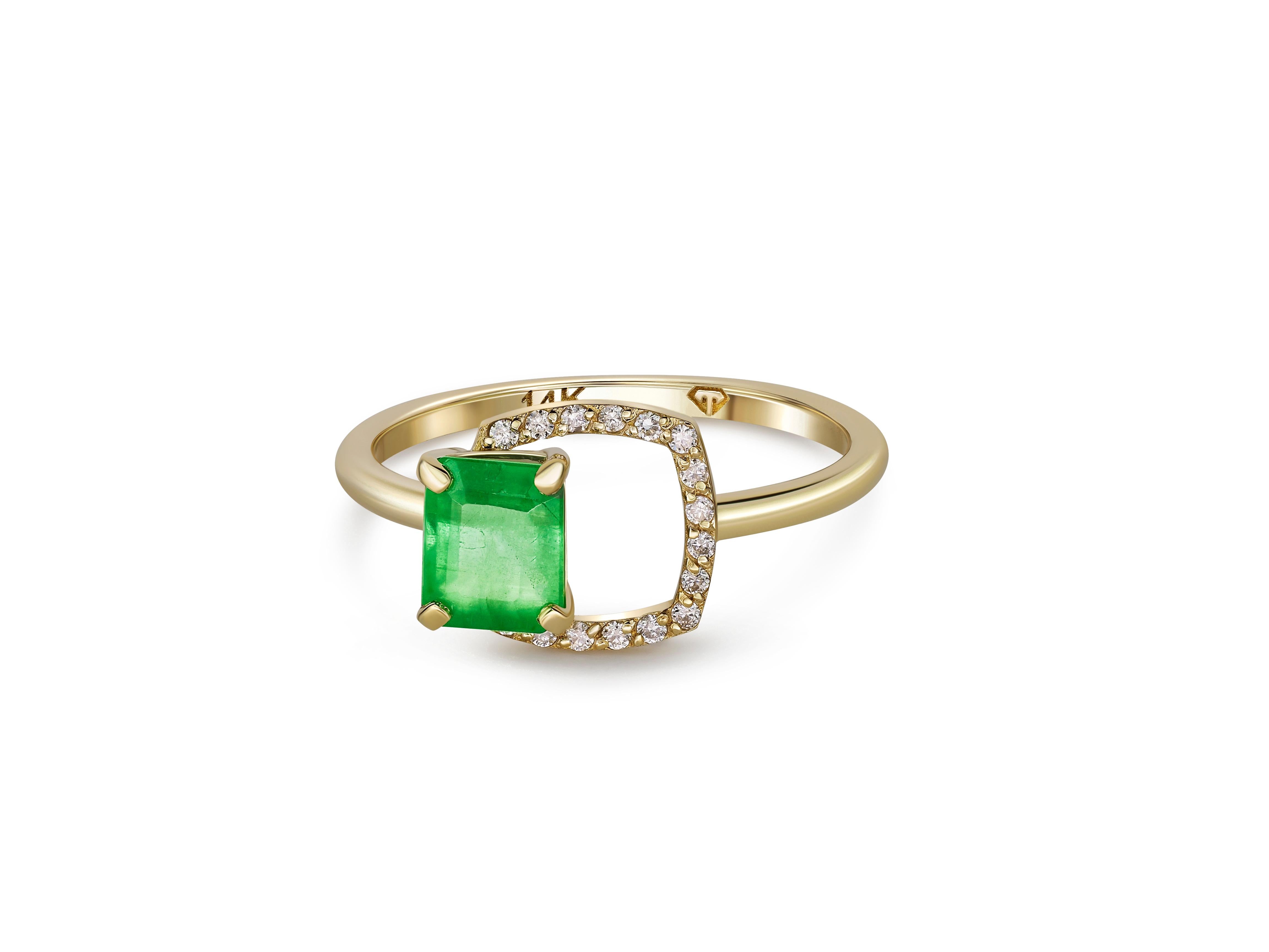 For Sale:  Emerald Ring in 14 Karat Gold, Octagon Emerald Ring, May Birthstone Emerald Ring 8