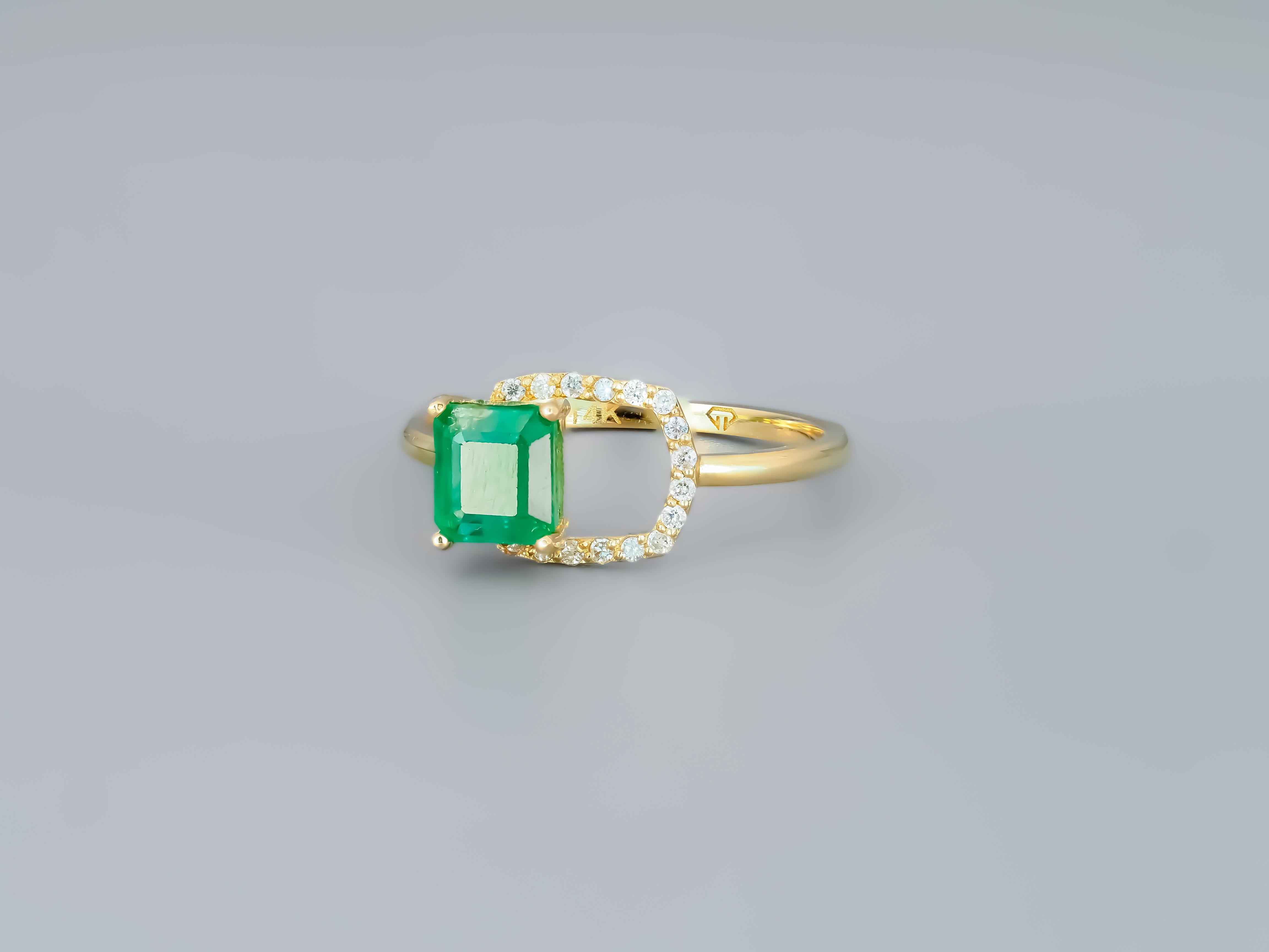 For Sale:  Emerald Ring in 14 Karat Gold, Octagon Emerald Ring, May Birthstone Emerald Ring 4