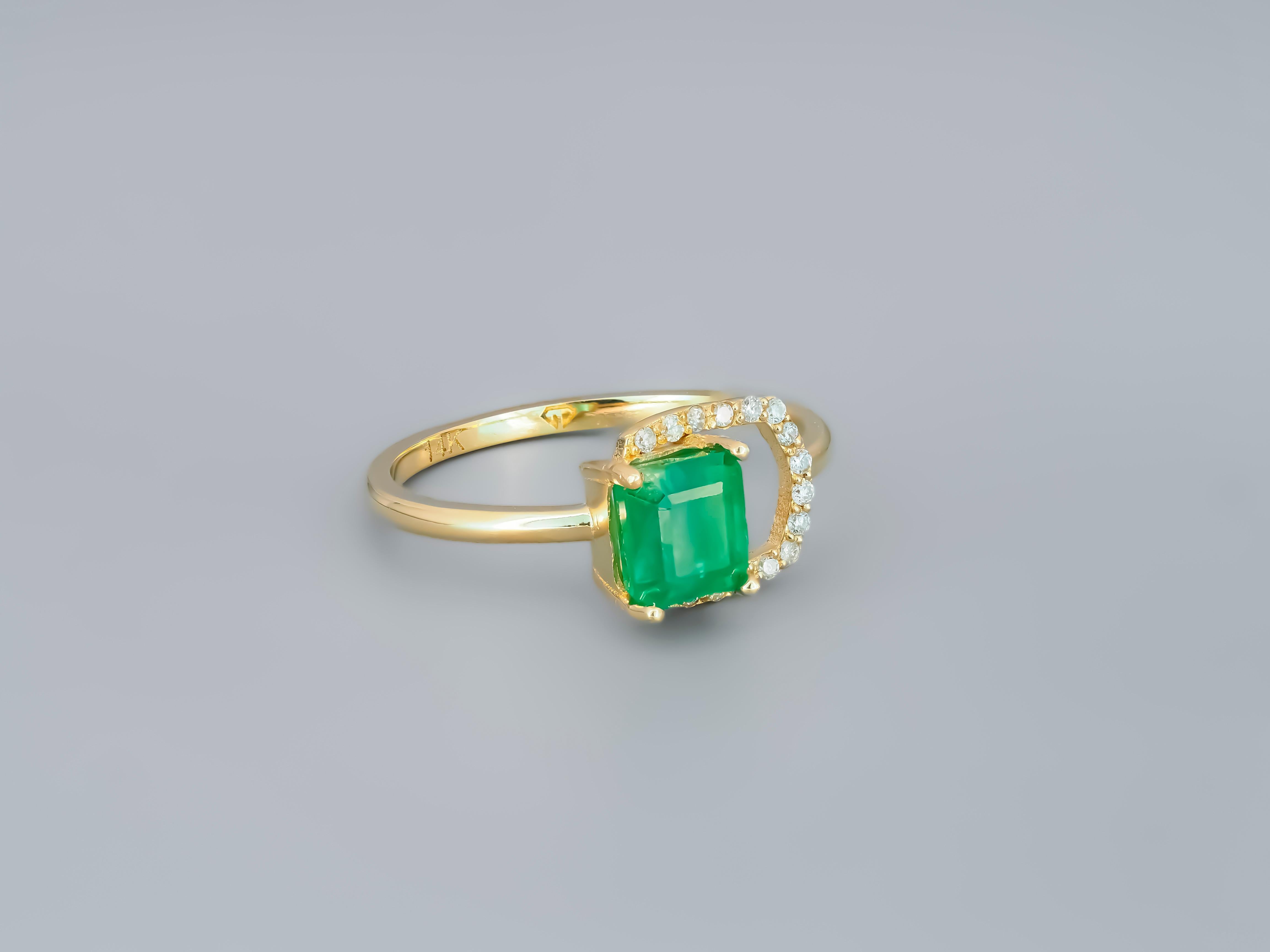 For Sale:  Emerald Ring in 14 Karat Gold, Octagon Emerald Ring, May Birthstone Emerald Ring 5