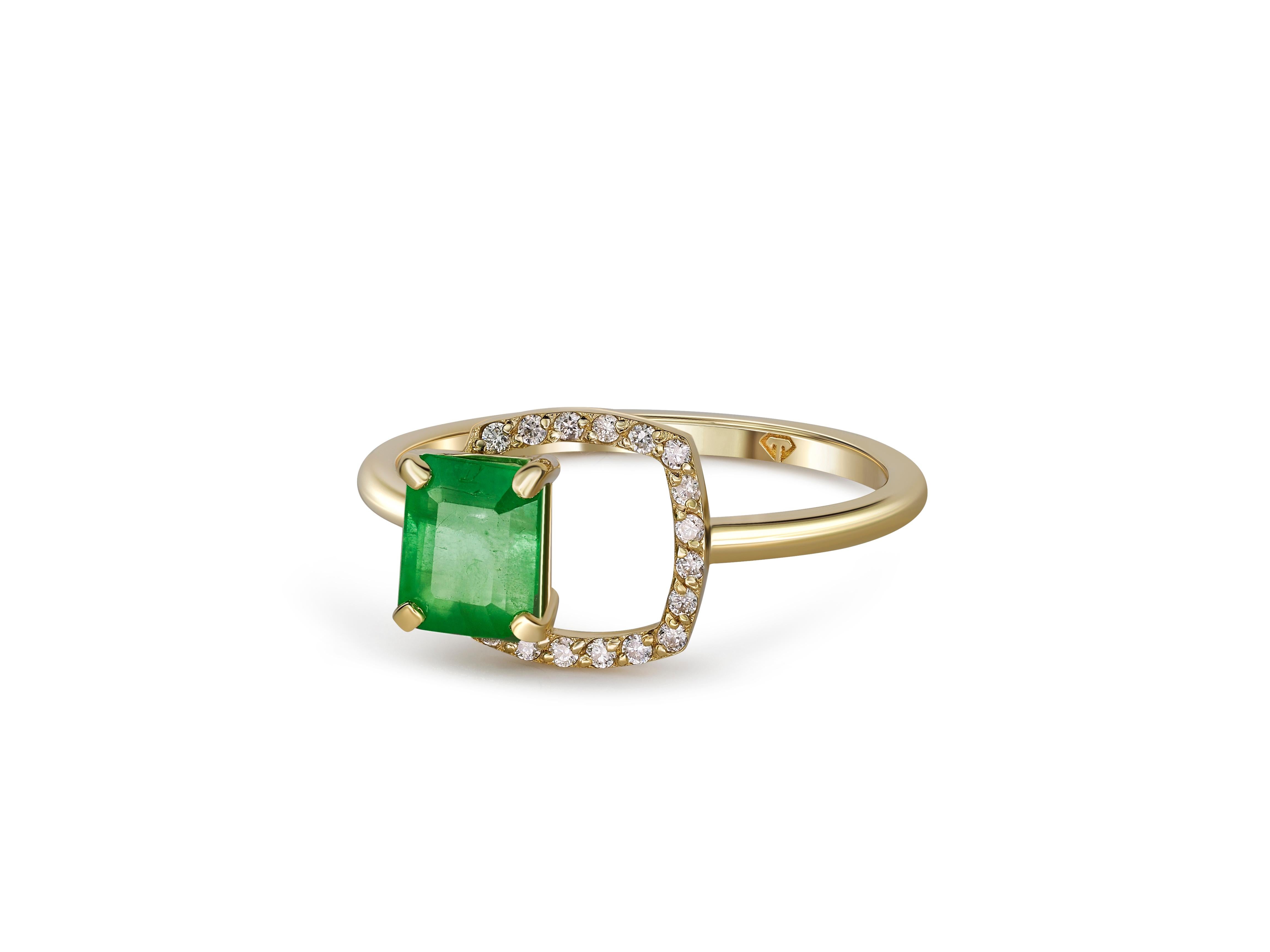 For Sale:  Emerald Ring in 14 Karat Gold, Octagon Emerald Ring, May Birthstone Emerald Ring 9