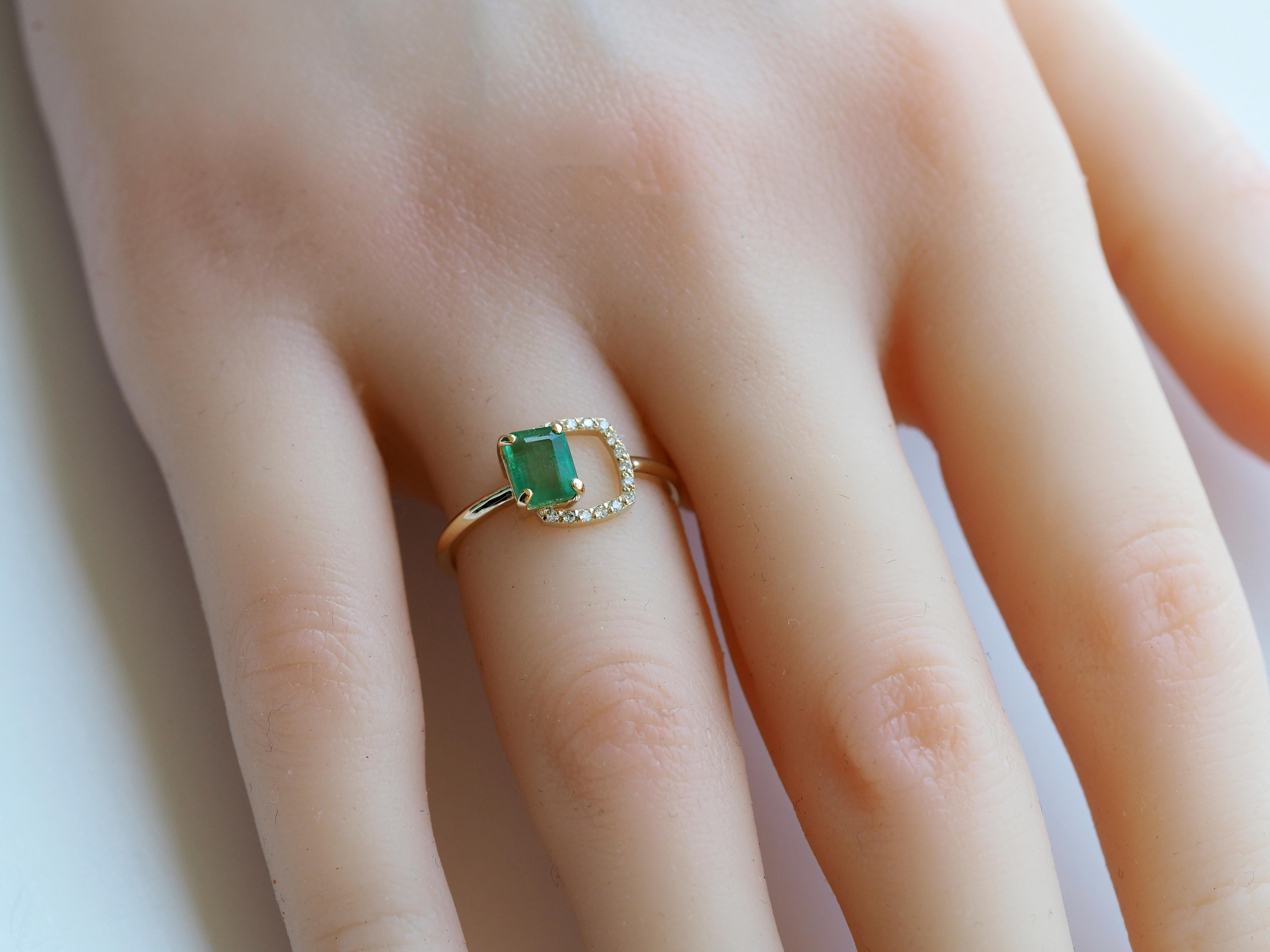 For Sale:  Emerald Ring in 14 Karat Gold, Octagon Emerald Ring, May Birthstone Emerald Ring 11