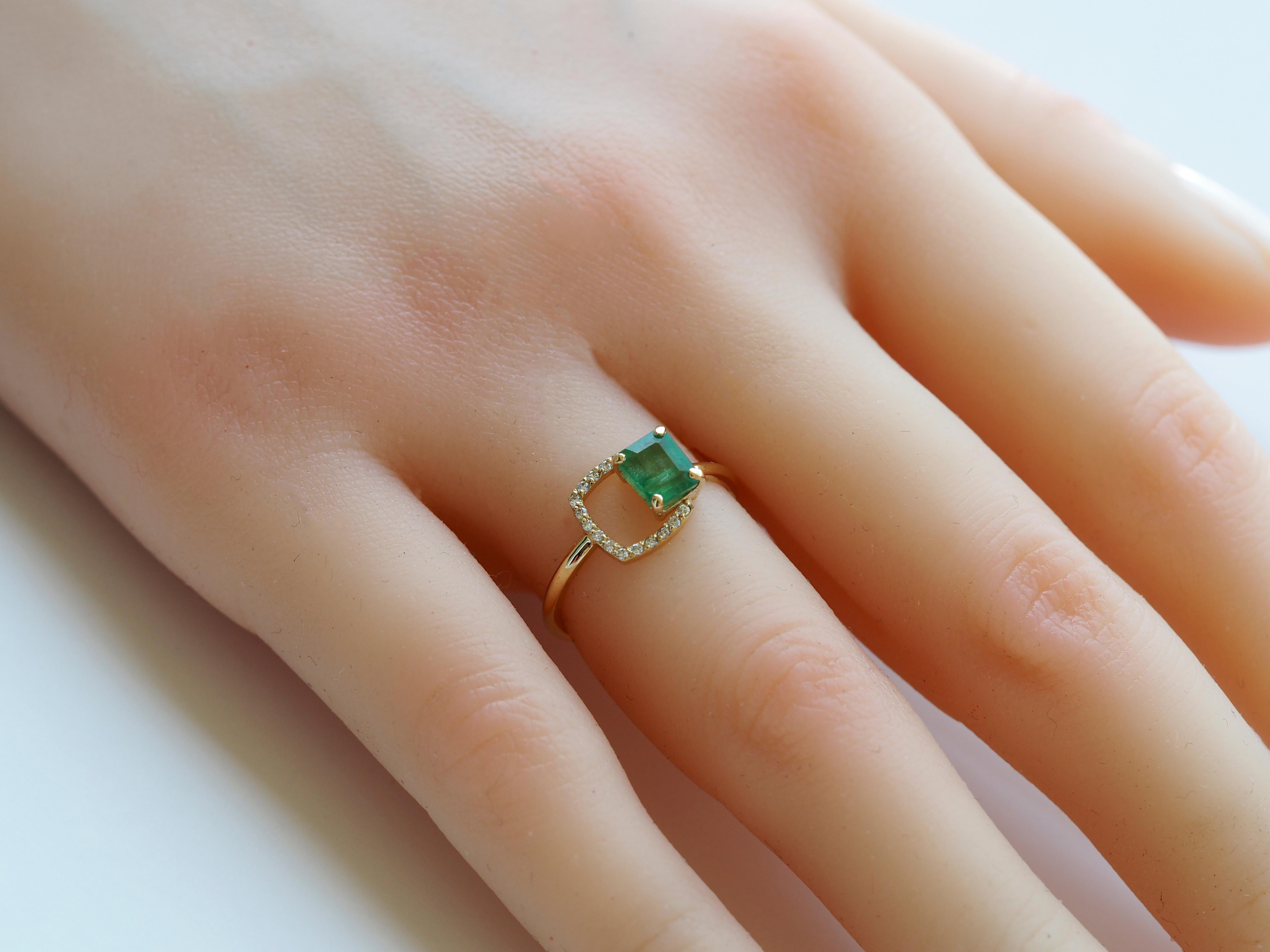 For Sale:  Emerald Ring in 14 Karat Gold, Octagon Emerald Ring, May Birthstone Emerald Ring 12