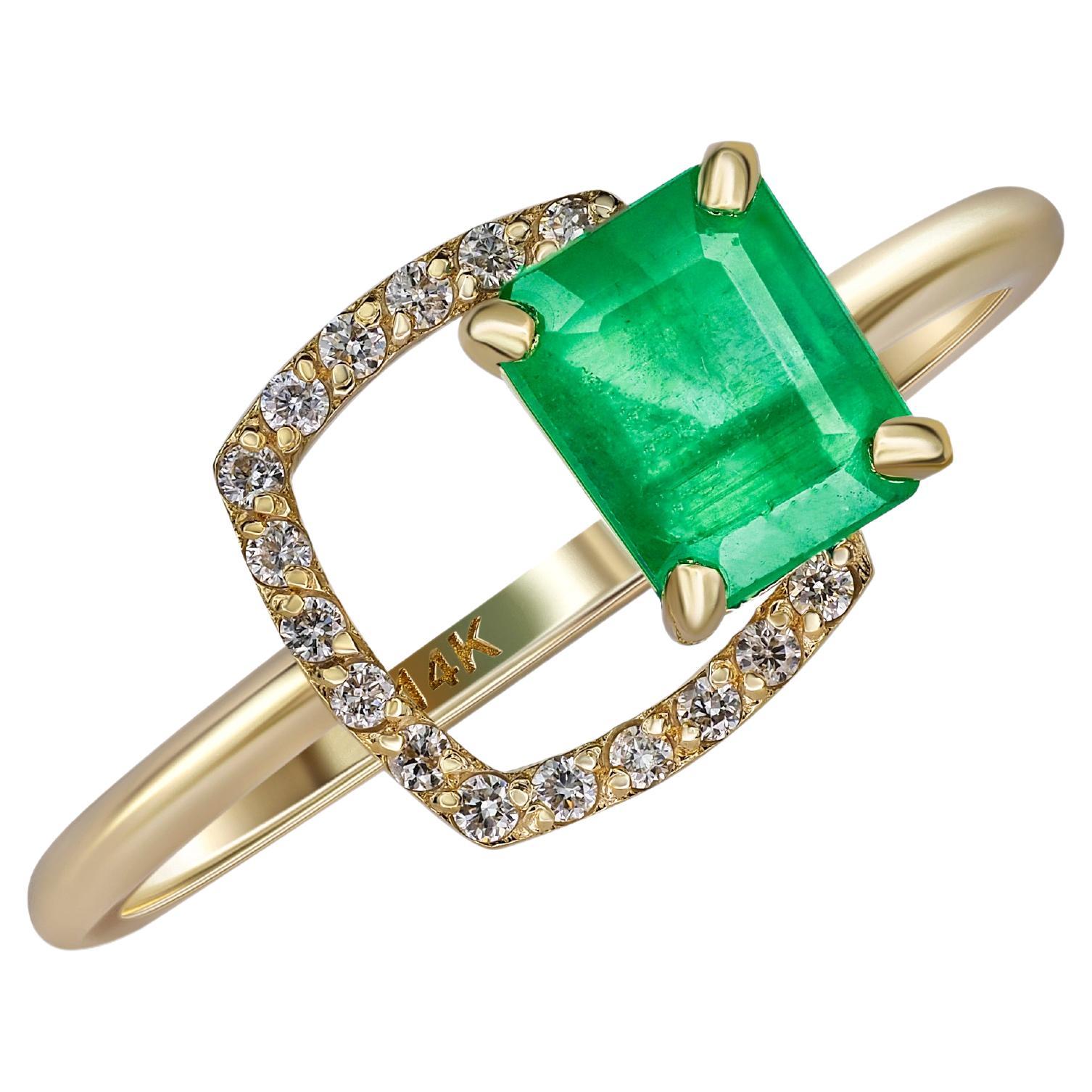 For Sale:  Emerald Ring in 14 Karat Gold, Octagon Emerald Ring, May Birthstone Emerald Ring