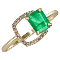 Emerald Ring in 14 Karat Gold, Octagon Emerald Ring, May Birthstone Emerald Ring