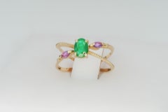 Emerald ring in 14k gold. Oval emerald ring. Real emerald ring.