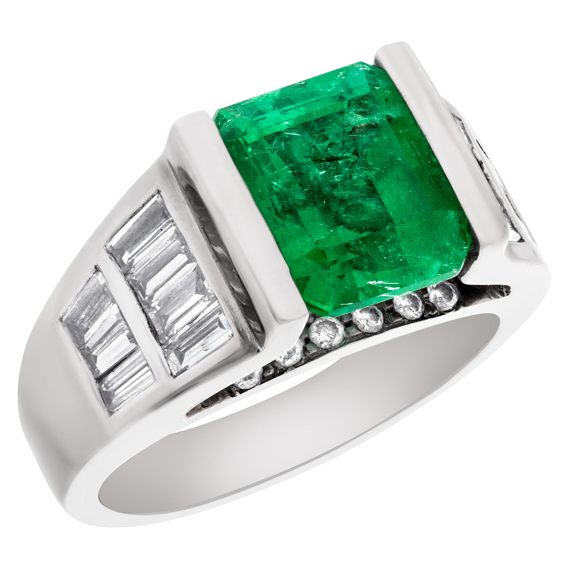 Contemporary Emerald Ring in 14k White Gold with Diamonds