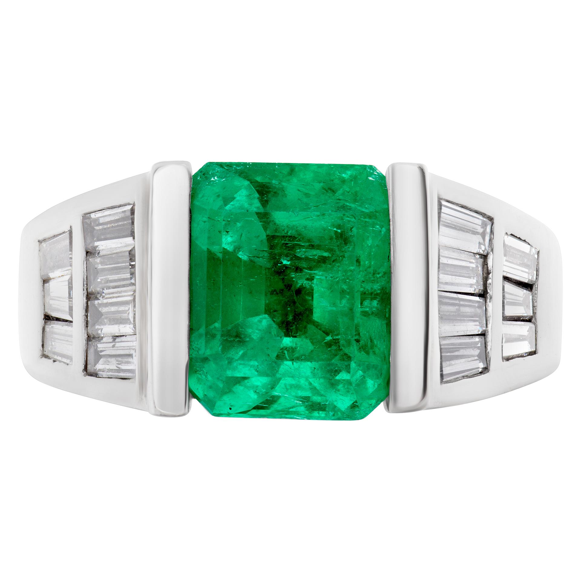 Emerald Cut Emerald Ring in 14k White Gold with Diamonds