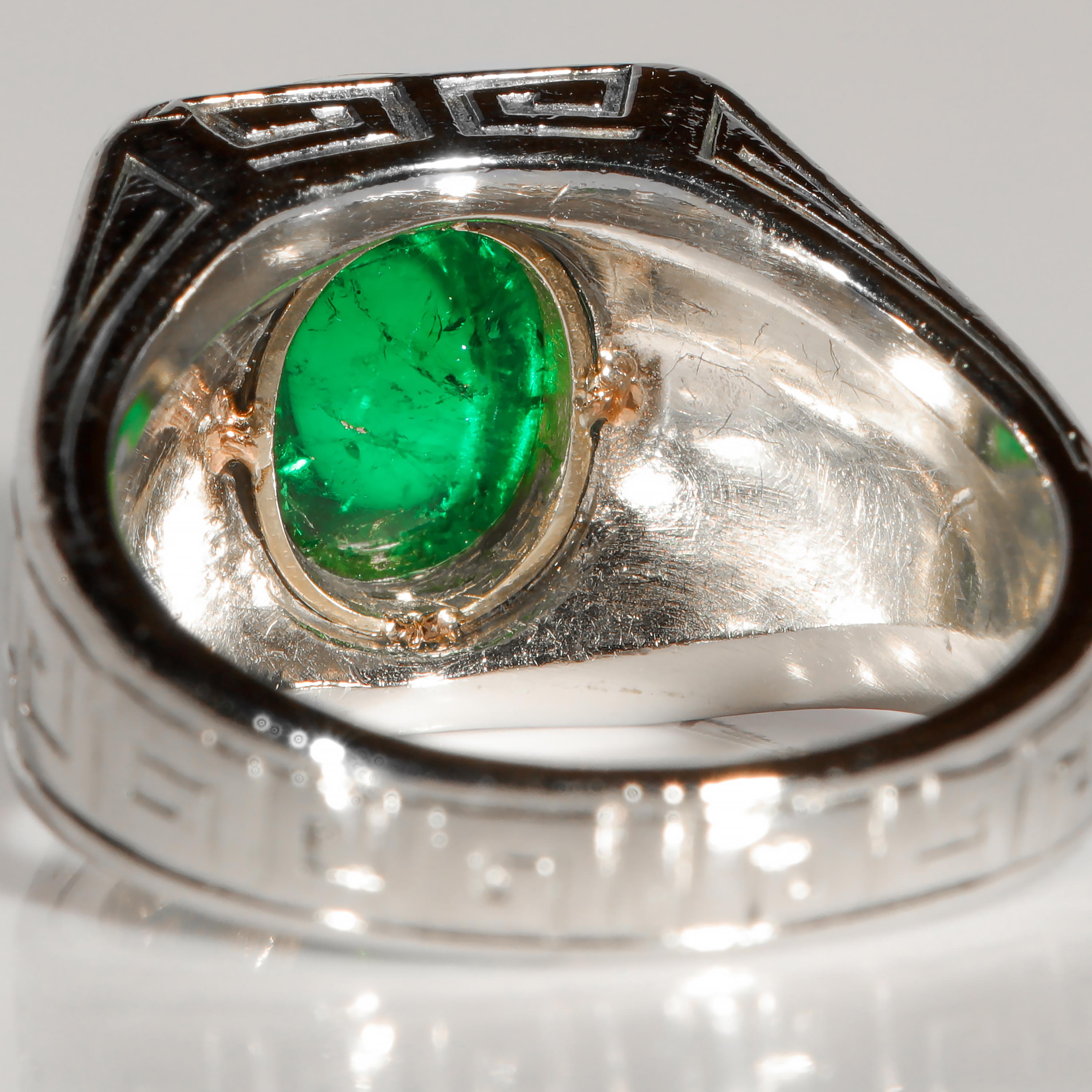 Emerald Ring in Platinum by Tiffany & Co. Archaeological Revival, circa 1920s 3