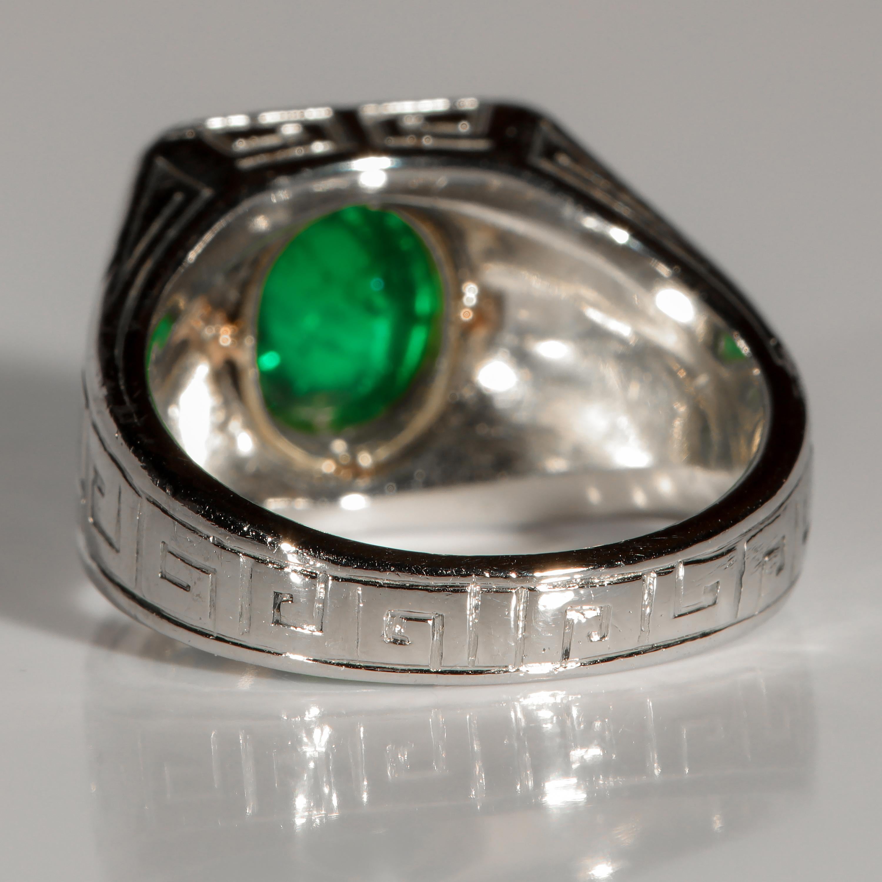 Emerald Ring in Platinum by Tiffany & Co. Archaeological Revival, circa 1920s 4