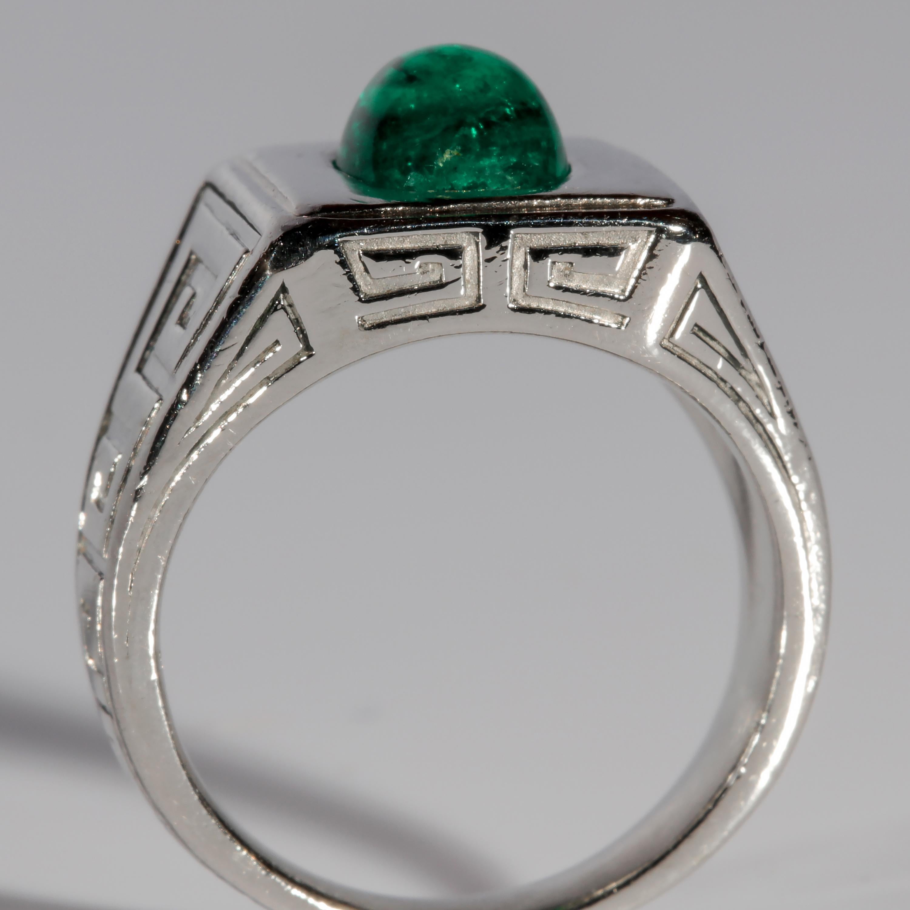 Emerald Ring in Platinum by Tiffany & Co. Archaeological Revival, circa 1920s 5