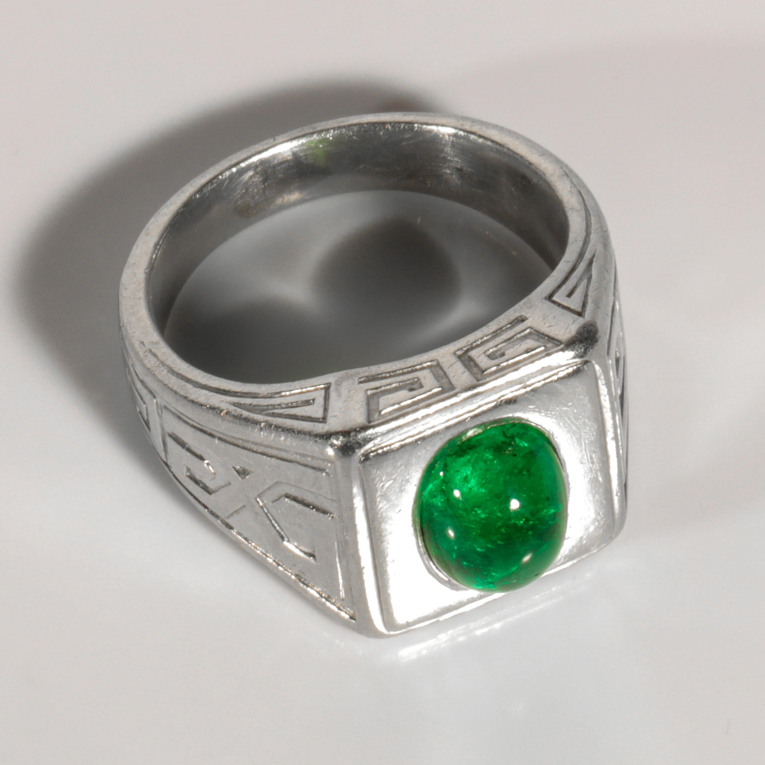 Emerald Ring in Platinum by Tiffany & Co. Archaeological Revival, circa 1920s 6