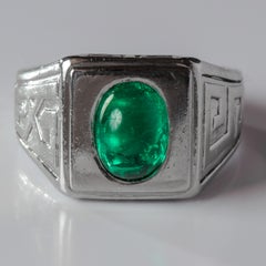 Emerald Ring in Platinum by Tiffany & Co. Archaeological Revival, circa 1920s