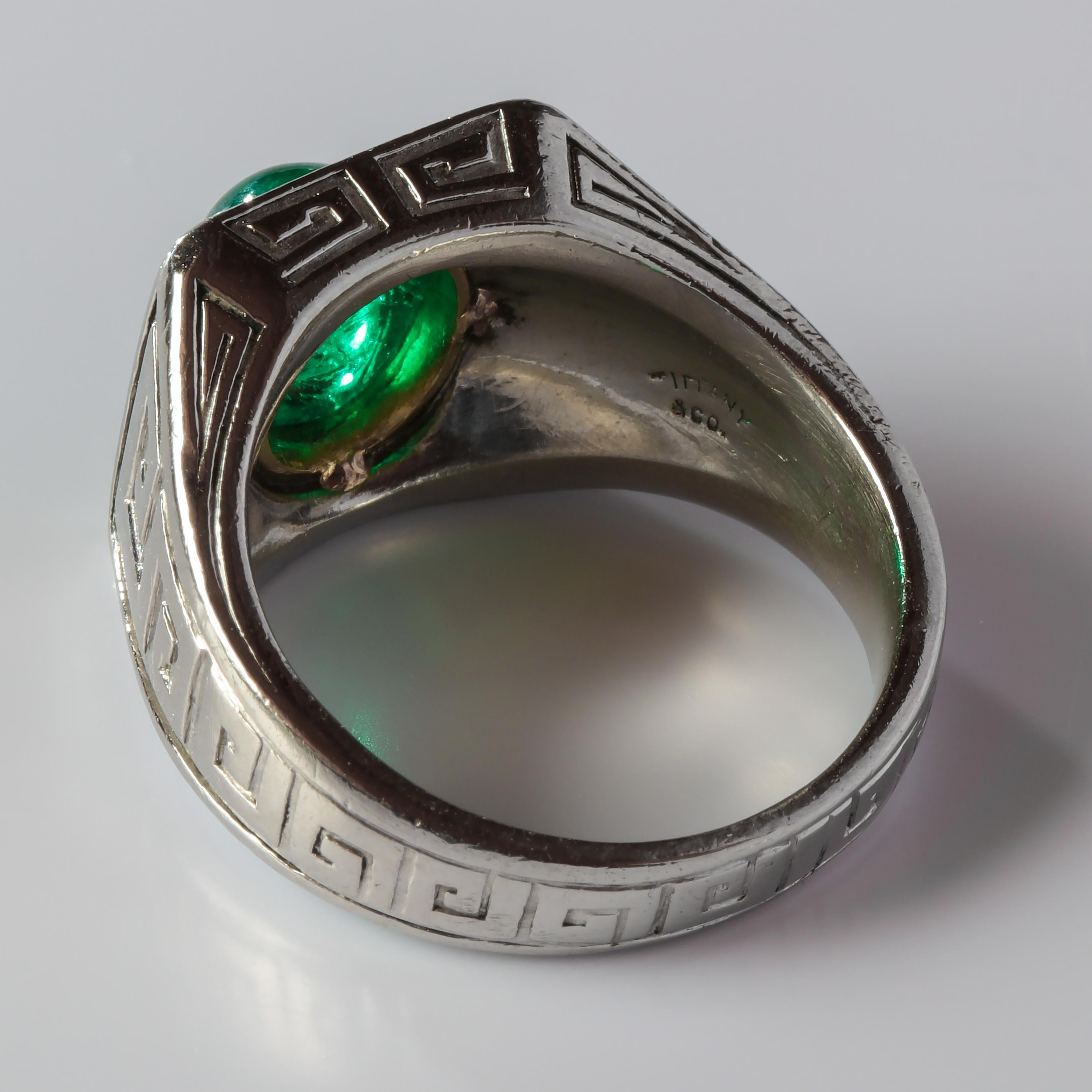 Women's or Men's Emerald Ring in Platinum by Tiffany & Co. Archaeological Revival, circa 1920s