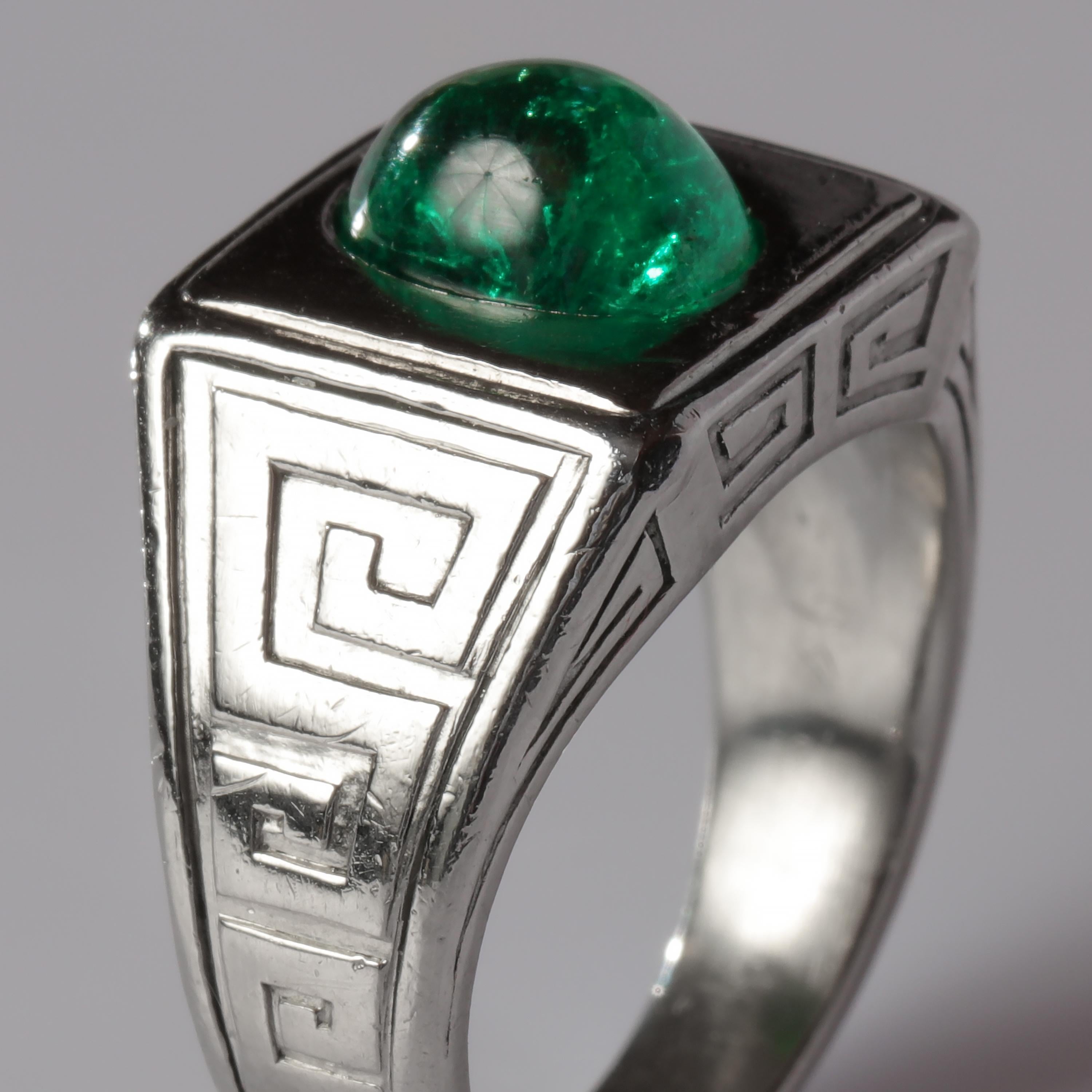 Emerald Ring in Platinum by Tiffany & Co. Archaeological Revival, circa 1920s 1