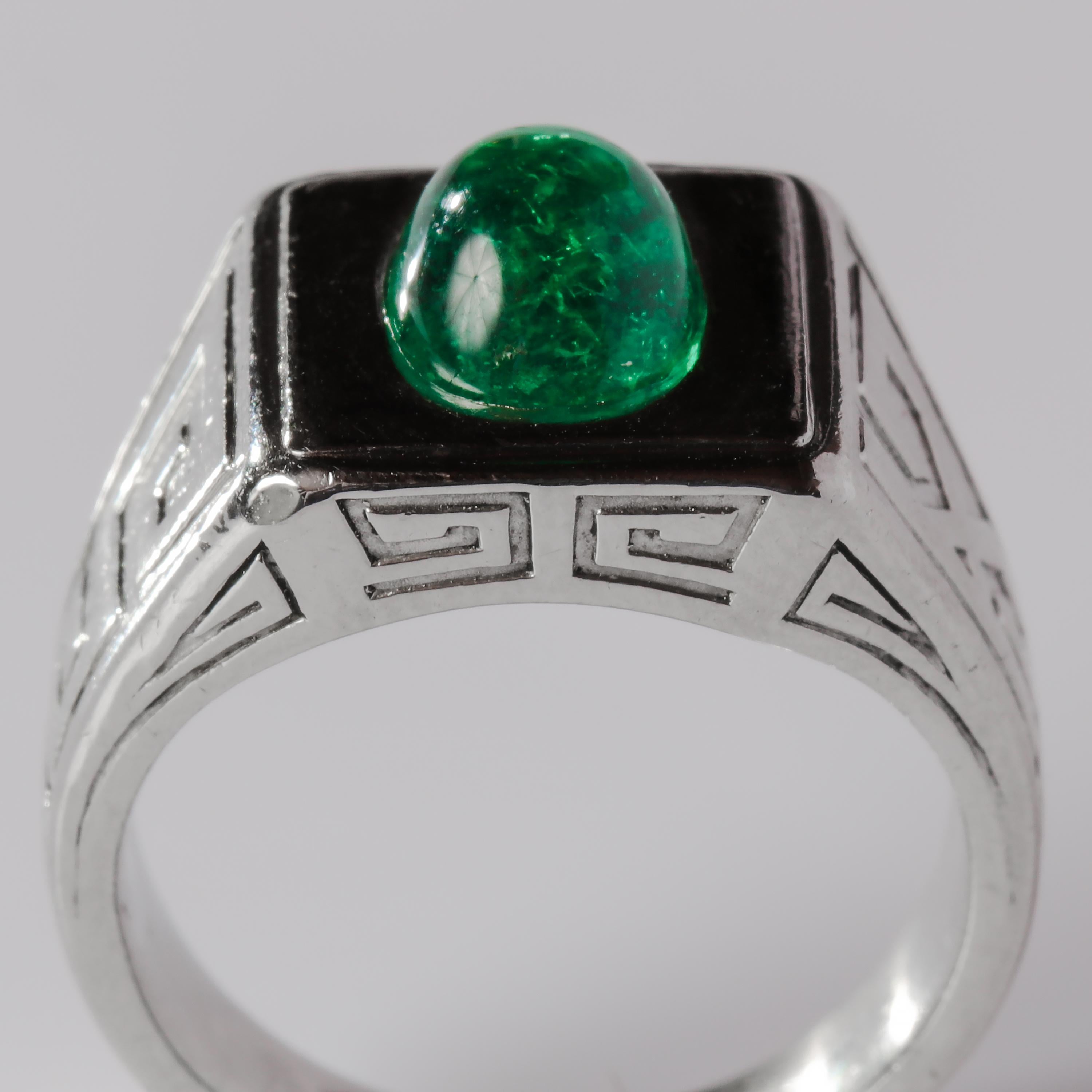 Emerald Ring in Platinum by Tiffany & Co. Archaeological Revival, circa 1920s 2