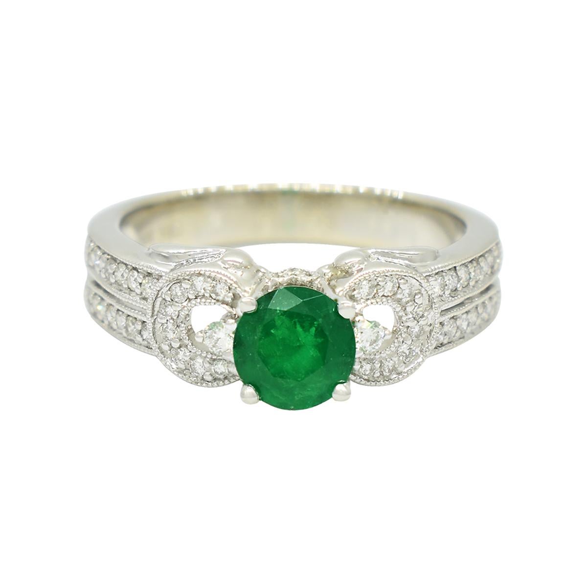 0.67 Carats Natural Colombian Emerald and Diamonds Fashion Ring in White Gold In New Condition For Sale In Bradenton, FL