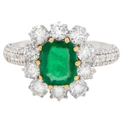 Emerald Ring Large Diamond Halo 4.57 Carats 18K Gold